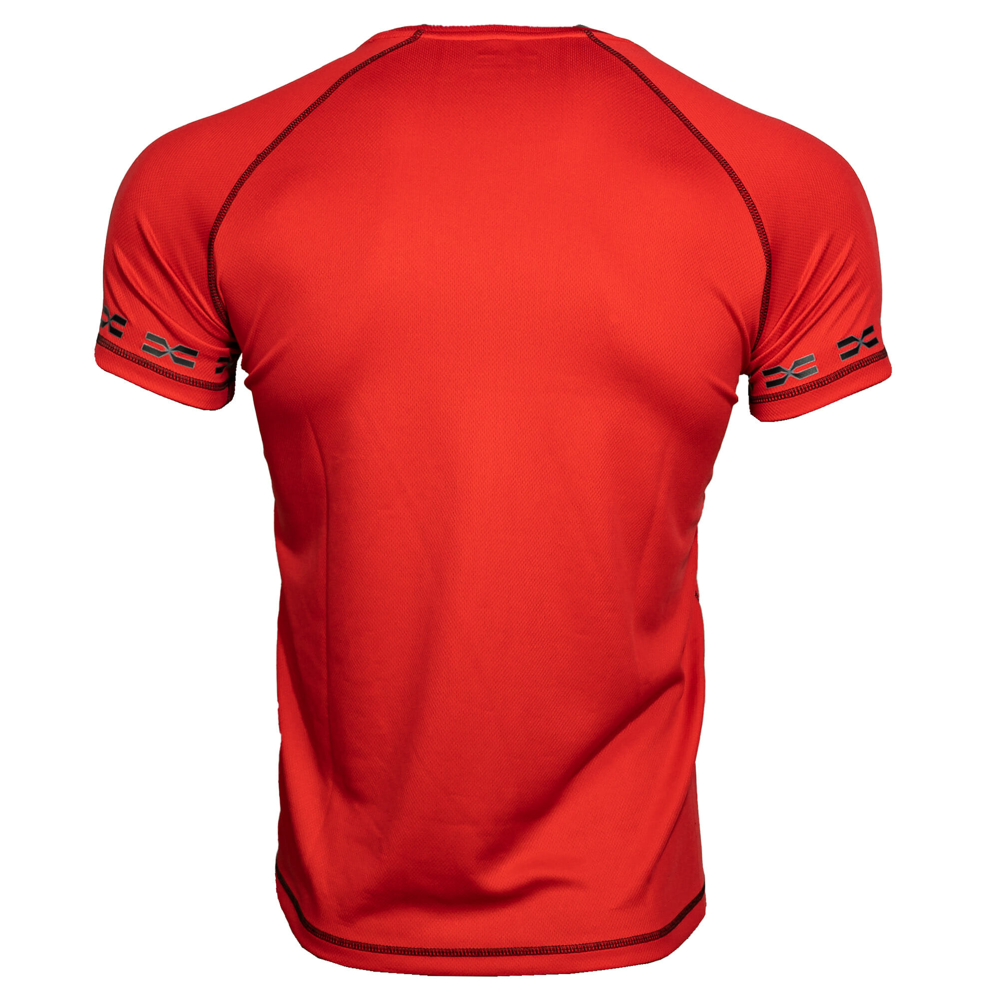 FEFLOGX Sportswear Prime Funktionsshirt Mesh, rot. Sport-Shirt für Fitness & Kampfsport, hintere Ansicht. Sportkleidung Herren. FFX Prime Funktionsshirt Mesh