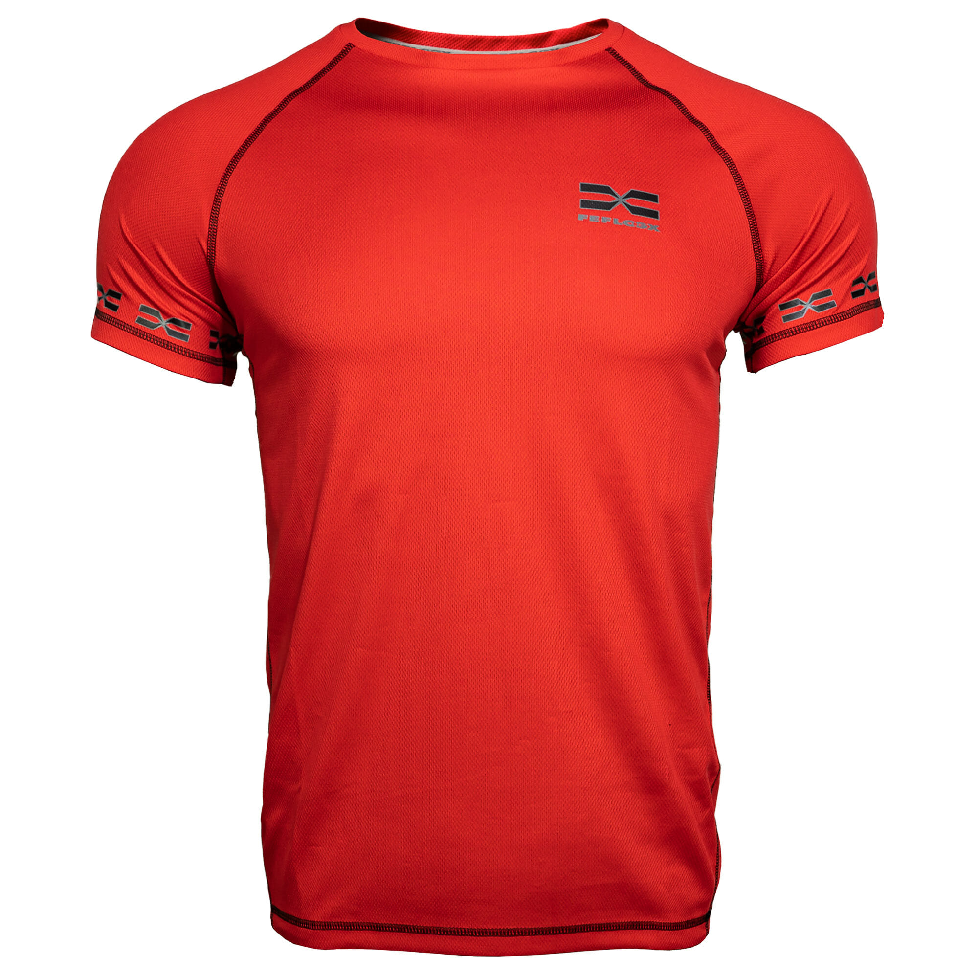 FEFLOGX Sportswear Prime Funktionsshirt Mesh, rot. Sport-Shirt für Fitness & Kampfsport, vordere Ansicht. Sportkleidung Herren. FFX Prime Funktionsshirt Mesh