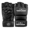 Hoch-professionelle MMA Trainingshandschuhe Performance by FEFLOGX Sportswear. Hochwertigstes & extrem strapazierfähiges FFX-Leder, MMA Gloves, MMA Boxhandschuhe, MMA Handschuhe, UFC Handschuhe, boxsackhandschuhe, super-bequem & hoch-komfortabel, anatomisch vorgeformt & ergonomisch entwickelte Passform, max. Schutz & sportlich-elegantes Design, in schwarz & schwarz-weiß, extrem hochwertiges & starkes Verschlussband mit FEFLOGX Logo Hot Print, Beste Polsterung für maximale Power & exzellente Performance, mit Daumen Schutz, Frontansicht der Handfläche & des Handrücken eines Paares (2). FFX High-Level Multi Mundschutz Pro Fight Performance