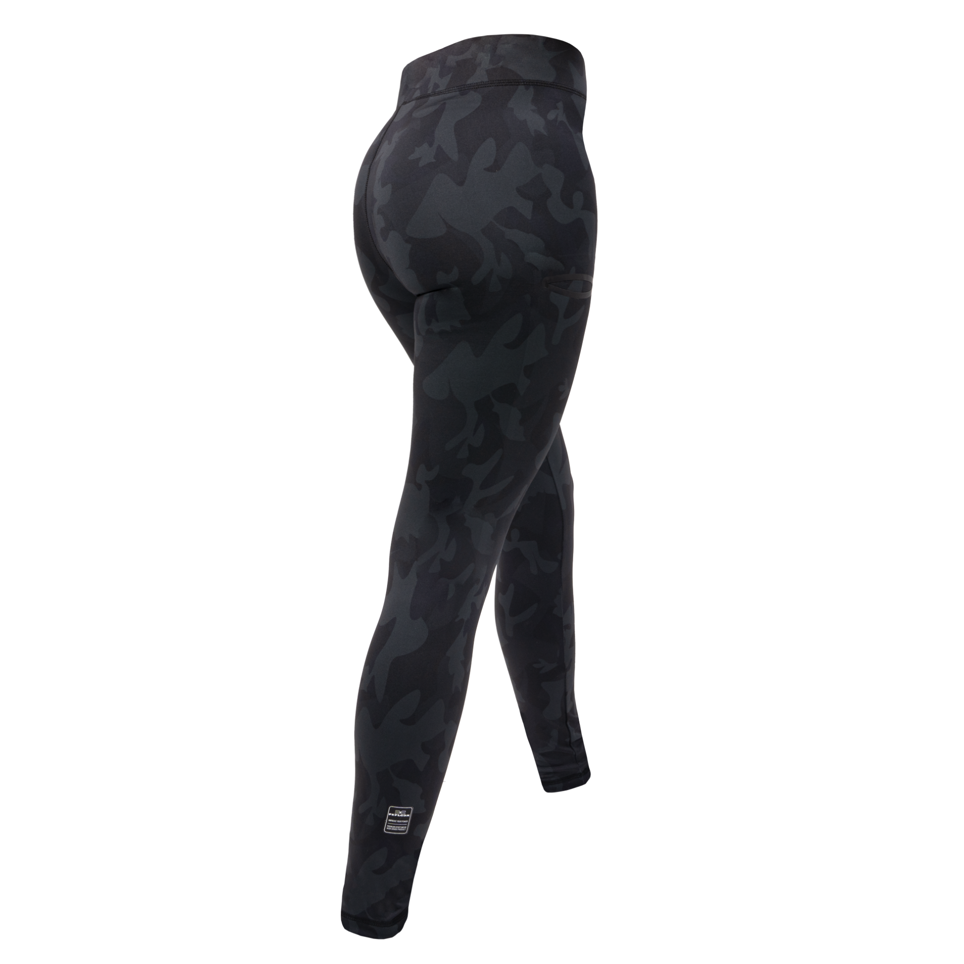 Damen Leggings Camouflage EXC Move Sport, schwarz, FEFLOGX Sportswear, hinten Ansicht. FFX Damen Leggings EXC Move