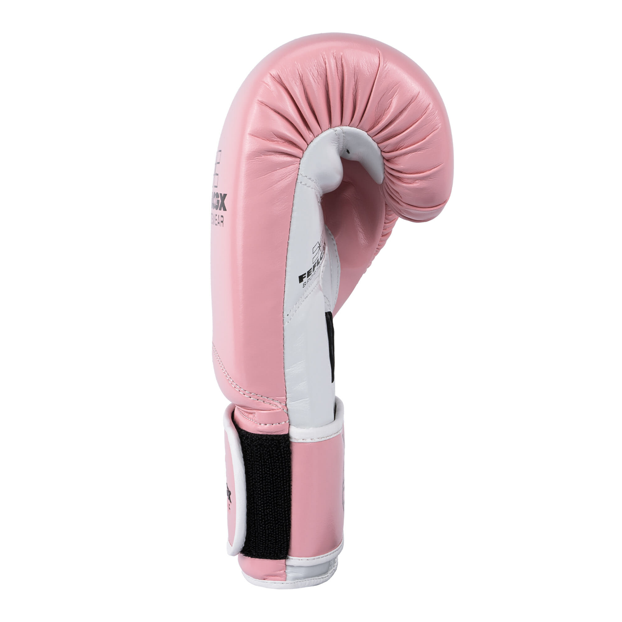 FFX Pro Boxhandschuhe Performance Striker von FEFLOGX Sportswear. Professionelle Kick Box Handschuhe, ultra hochwertig, Boxing-Gloves für max. Power, Kickbox Handschuhe, Muay Thai Handschuhe, Boxen Handschuhe Sparring, Boxsack-Handschuhe. Größen: 8oz, 10 oz, 12 oz, 14 oz, 16 oz. Farben: schwarz, rosa, olivgrün & weiß. Foto der Seite eines rosa Boxhandschuhs (1). FFX High-Level Multi Mundschutz Pro Fight Performance