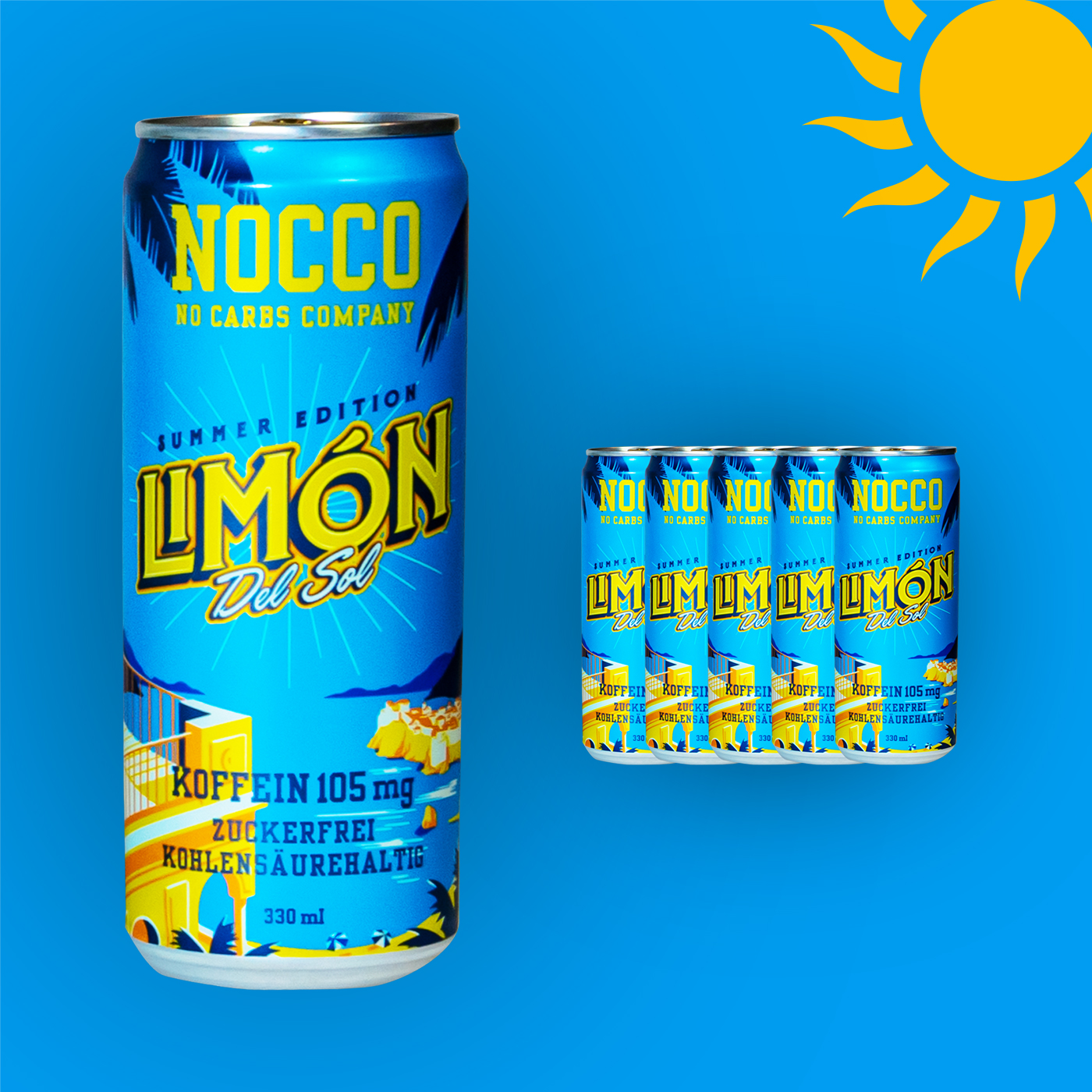 NOCCO BCAA Sport-Drink, Limon del Sol, erfrischendes Getränk mit Koffein, FEFLOGX Sportswear. Nocco BCAA Sport-Getränk