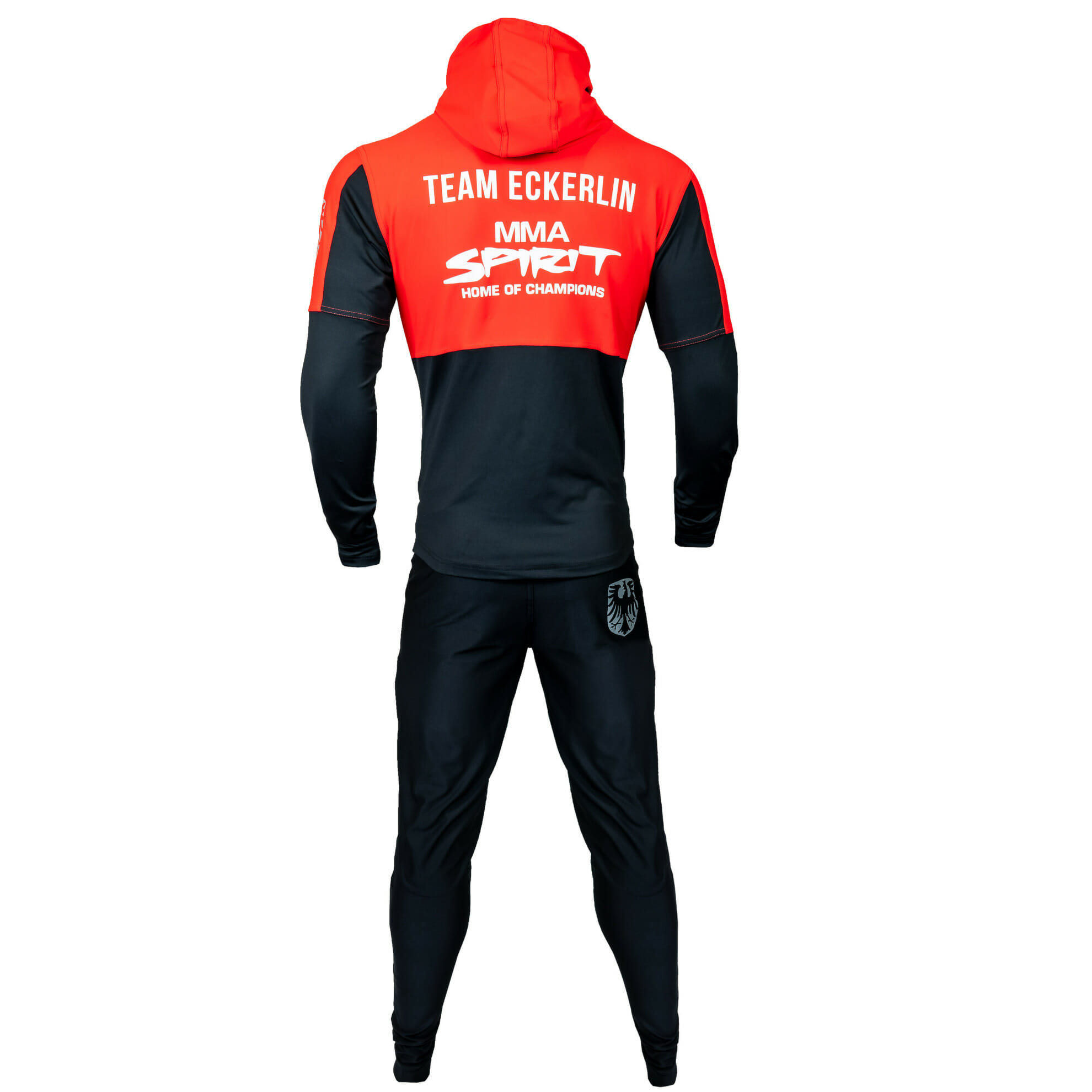Support Trainingsanzug KSW MMA Fighter Christian Eckerlin, Zip-Hoody & Trainingshose/Jogginghose, MMA Spirit, Zec Plus, FEFLOGX Sportswear, hintere Ansicht. FFX Trainingsanzug Oktagon MMA Fighter Christian Eckerlin Support