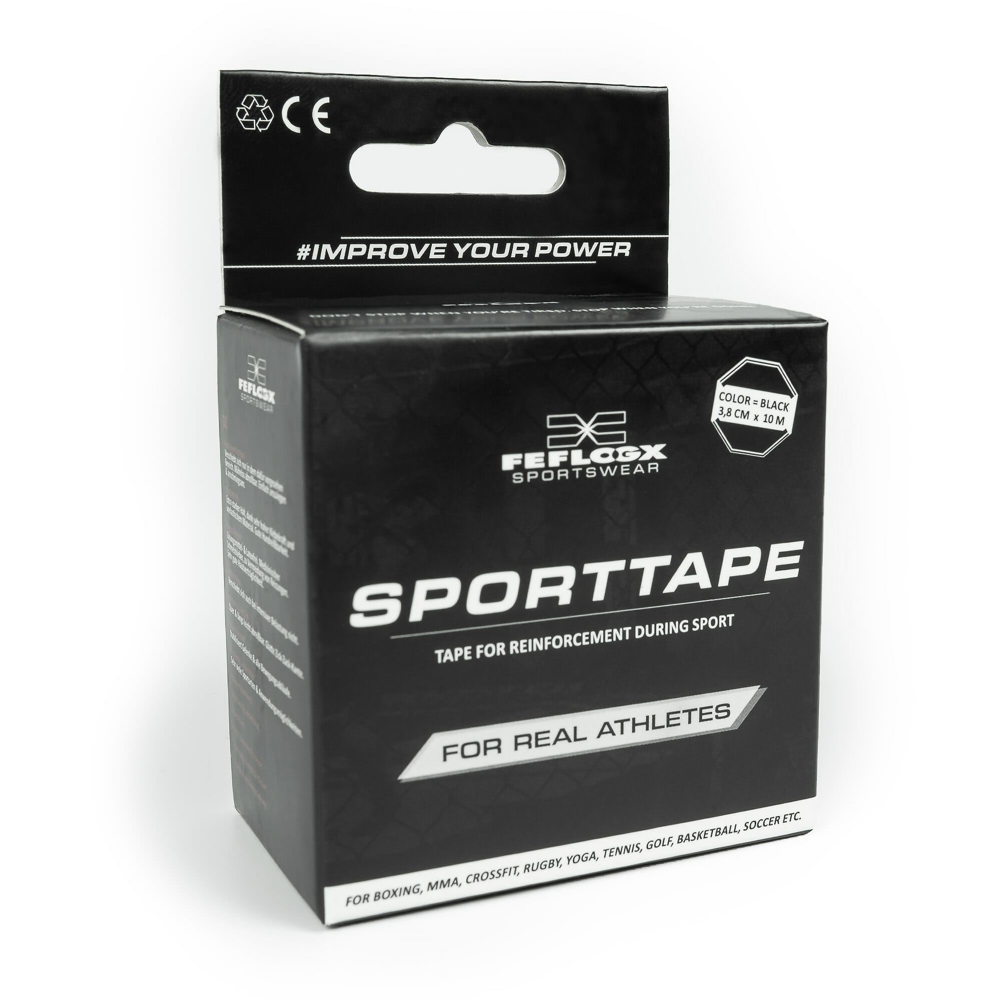 FFX Profi Sport-Tape Endurance Strength von FEFLOGX Sportswear, vordere Ansicht des Tapes für Reha, Sportmedizin, Sport, Physiotherapie, Orthopädie, Kampfsport & Fitness, ohne Verpackung, Kinesio-Tape, Sporttape Strong Move von FEFLOGX Sportswear, vordere seitliche Ansicht (2) des Tapes für Reha, Sportmedizin, Sport, Physiotherapie, Orthopädie, Kampfsport & Fitness, mit Verpackung, Kinesio-Tape, Boxtape, Boxen, MMA, Klettern etc. FFX Profi Sport-Tape Endurance Strength