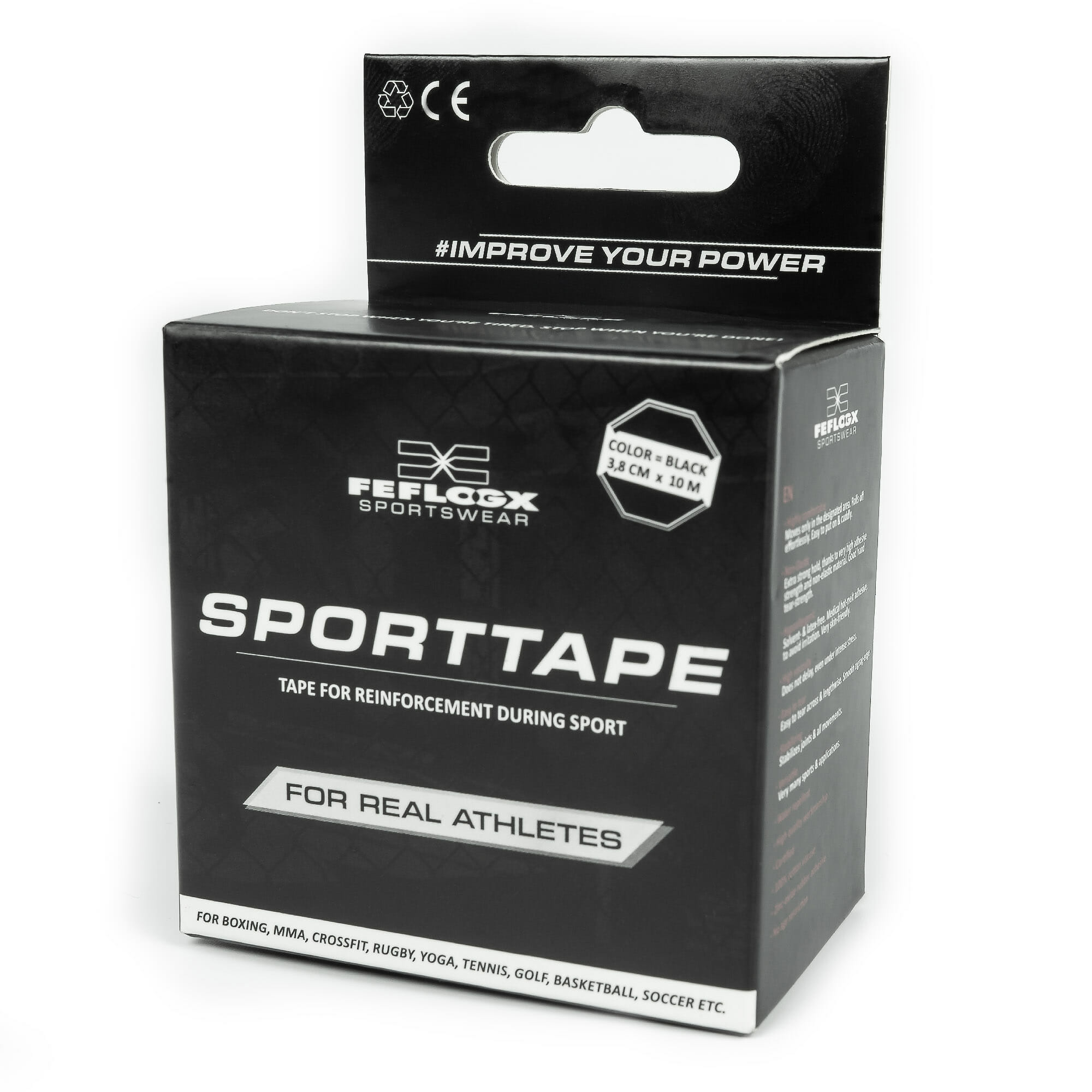 FFX Profi Sport-Tape Endurance Strength von FEFLOGX Sportswear, seitliche Ansicht des Tapes für Reha, Sportmedizin, Sport, Physiotherapie, Orthopädie, Kampfsport & Fitness, ohne Verpackung, Kinesio-Tape, Sporttape Strong Move von FEFLOGX Sportswear, vordere seitliche Ansicht (2) des Tapes für Reha, Sportmedizin, Sport, Physiotherapie, Orthopädie, Kampfsport & Fitness, mit Verpackung, Kinesio-Tape, Boxtape, Boxen, MMA, Klettern etc. FFX Profi Sport-Tape Endurance Strength