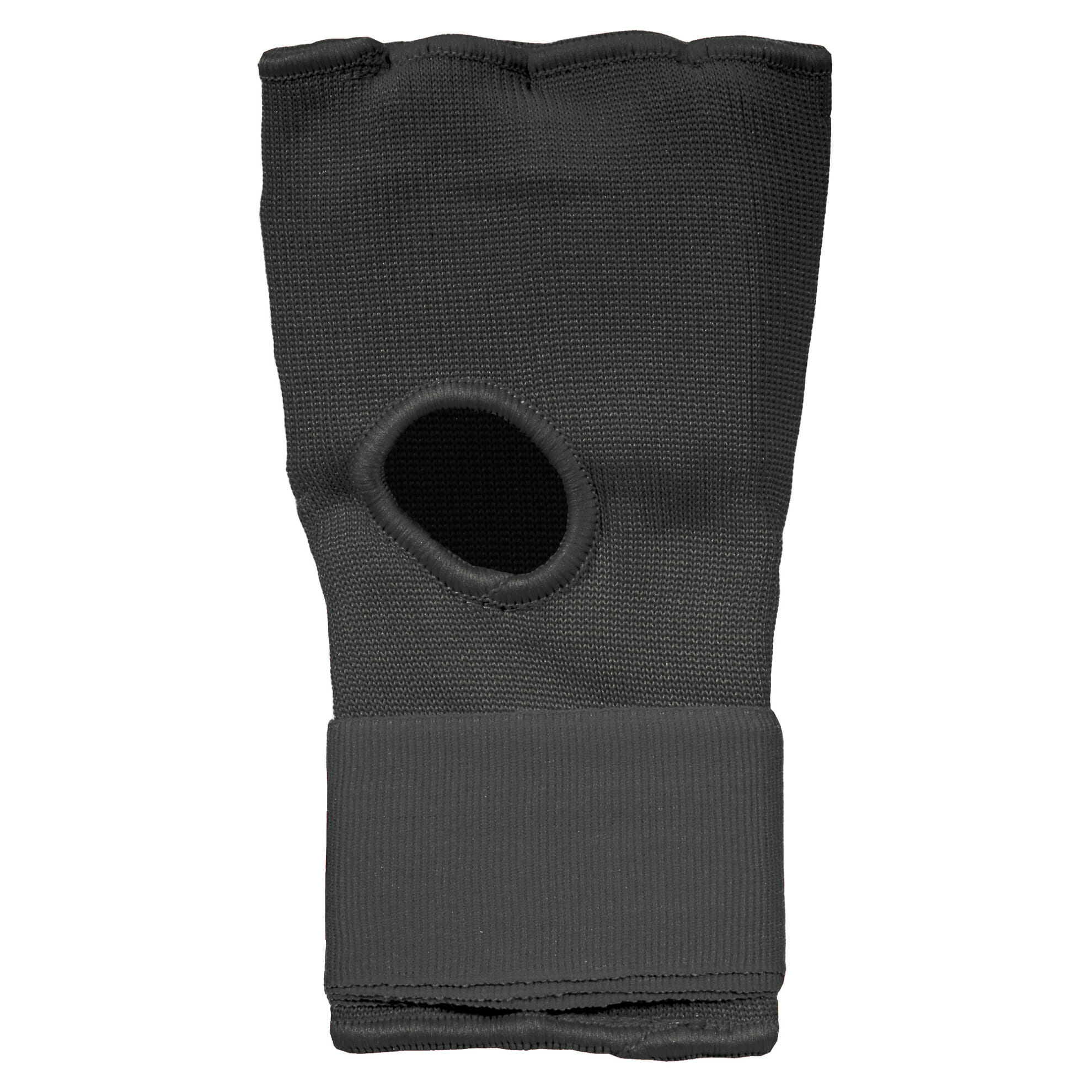 Gel Bandagen Handschuhe FEFLOGX Sportswear. Gel Handschuhe, Boxbandagen, super-bequem, hervorragende Performance & langlebiger Verschluss. Schwarz Handfläche mit Daumenloch Ansicht. FFX Performance Gel Bandagen Handschuhe Superior Striker