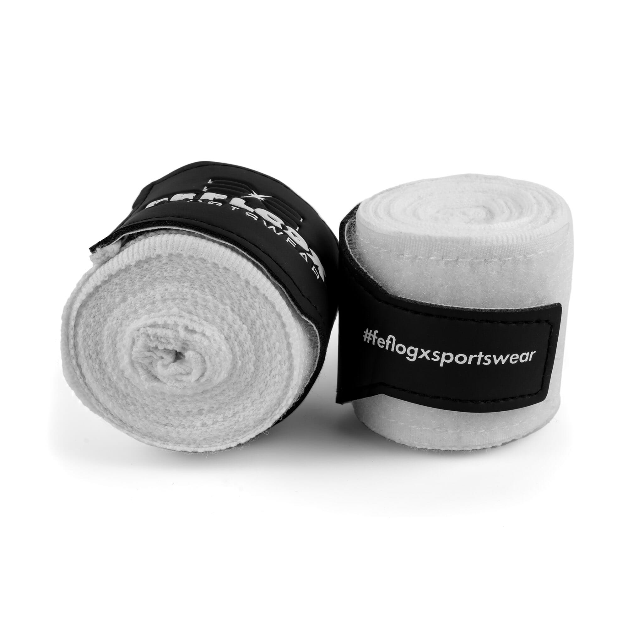 Box-Bandagen Performance Strike von FEFLOGX Sportswear, Boxbandagen, Handbandagen, Bandagen, MMA Bandagen Kampfsport, schwarz - weiß - rot - blau, 4,5m & 3m, mit Tasche/Beutel zum Waschen & Aufbewahren. Max. Power, extremer Halt & hoch-komfortabel, weiße Bandagen Übersichts-Bild (1). FFX elastische Profi Boxbandagen Performance Striker