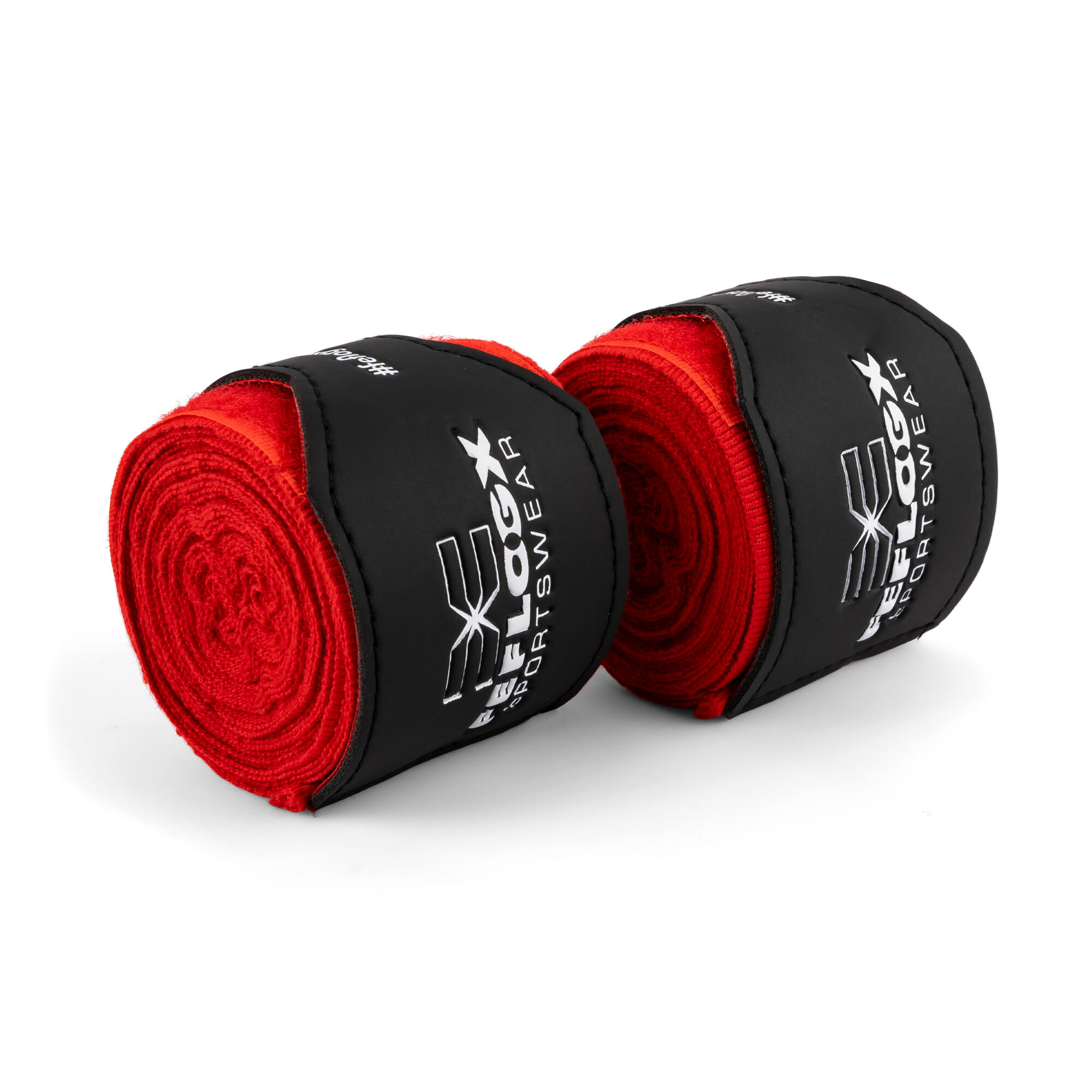 Box-Bandagen Performance Strike von FEFLOGX Sportswear, Boxbandagen, Handbandagen, Bandagen, MMA Bandagen Kampfsport, schwarz - weiß - rot - blau, 4,5m & 3m, mit Tasche/Beutel zum Waschen & Aufbewahren. Max. Power, extremer Halt & hoch-komfortabel, rote Bandagen Übersichts-Bild (2). FFX elastische Profi Boxbandagen Performance Striker