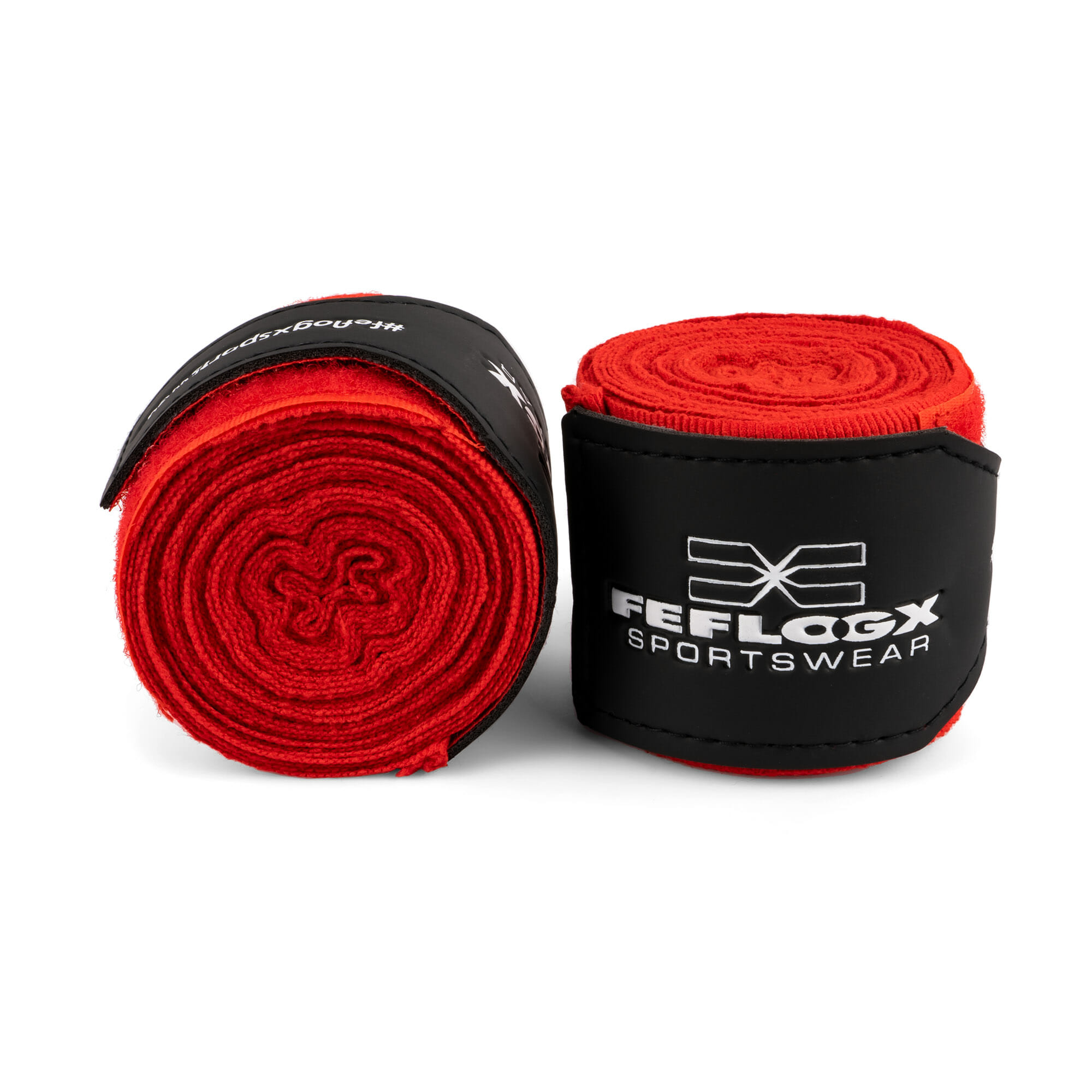 Box-Bandagen Performance Strike von FEFLOGX Sportswear, Boxbandagen, Handbandagen, Bandagen, MMA Bandagen Kampfsport, schwarz - weiß - rot - blau, 4,5m & 3m, mit Tasche/Beutel zum Waschen & Aufbewahren. Max. Power, extremer Halt & hoch-komfortabel, rote Bandagen Übersichts-Bild. FFX elastische Profi Boxbandagen Performance Striker