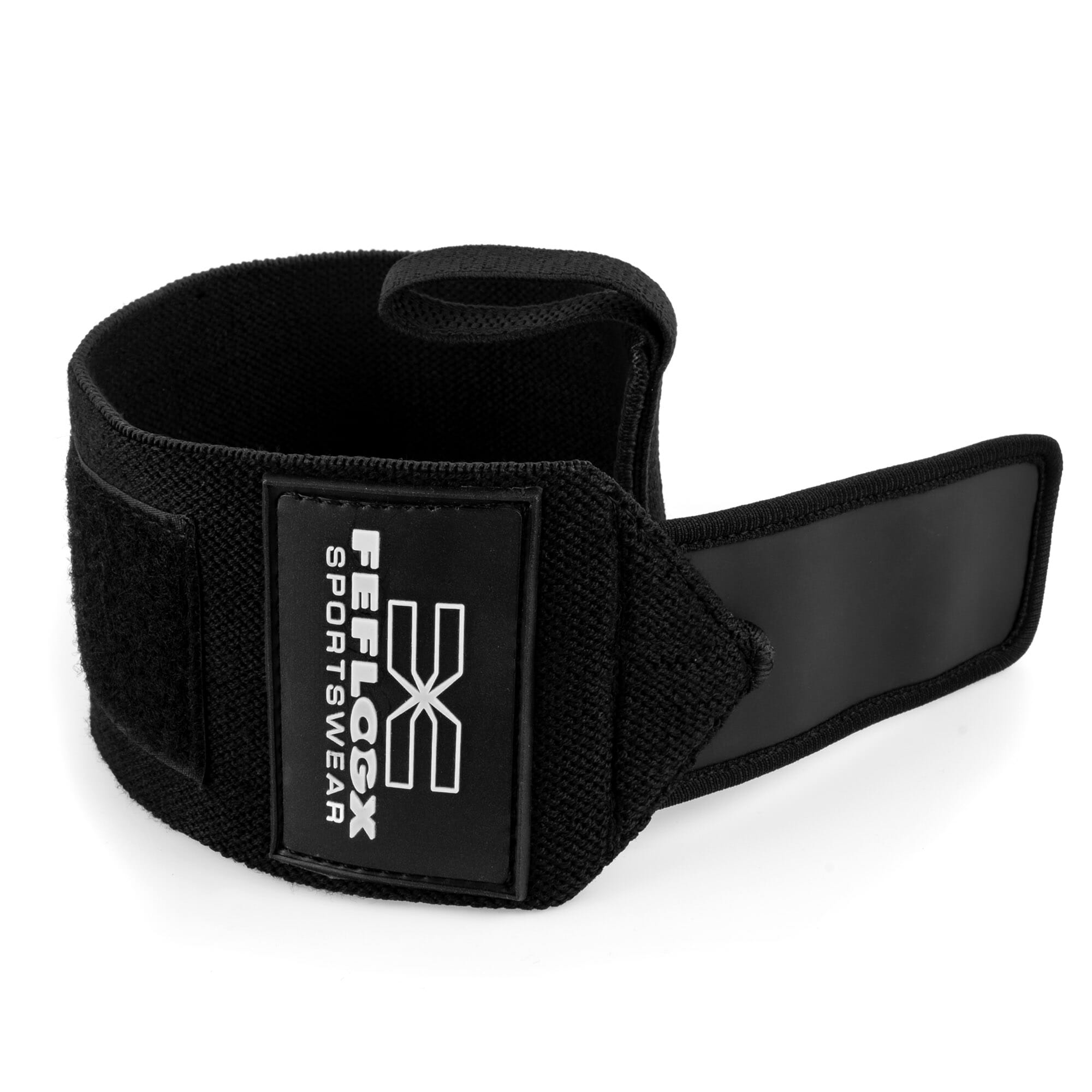 Gewichtheber Bandagen Zughilfen Fitness Performance von FEFLOGX Sportswear, Handgelenkstützen, Handgelenkbandagen, Lifting Straps, mit Daumenschlaufen, aufgerolltes Foto der Wrist Wraps, Logo Patch (4). FFX Fitness Handgelenk Bandagen Elite Strength