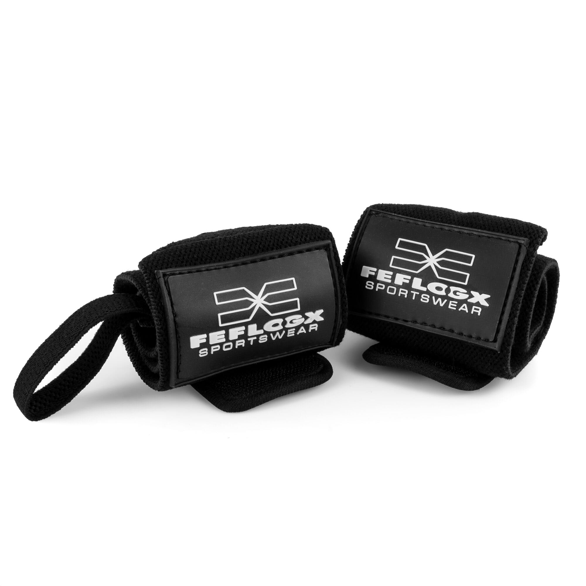 Gewichtheber Bandagen Zughilfen Fitness Performance von FEFLOGX Sportswear, Handgelenkstützen, Handgelenkbandagen, Lifting Straps, mit Daumenschlaufen, aufgerolltes Foto der Wrist Wraps, Logo Patch (3). FFX Fitness Handgelenk Bandagen Elite Strength