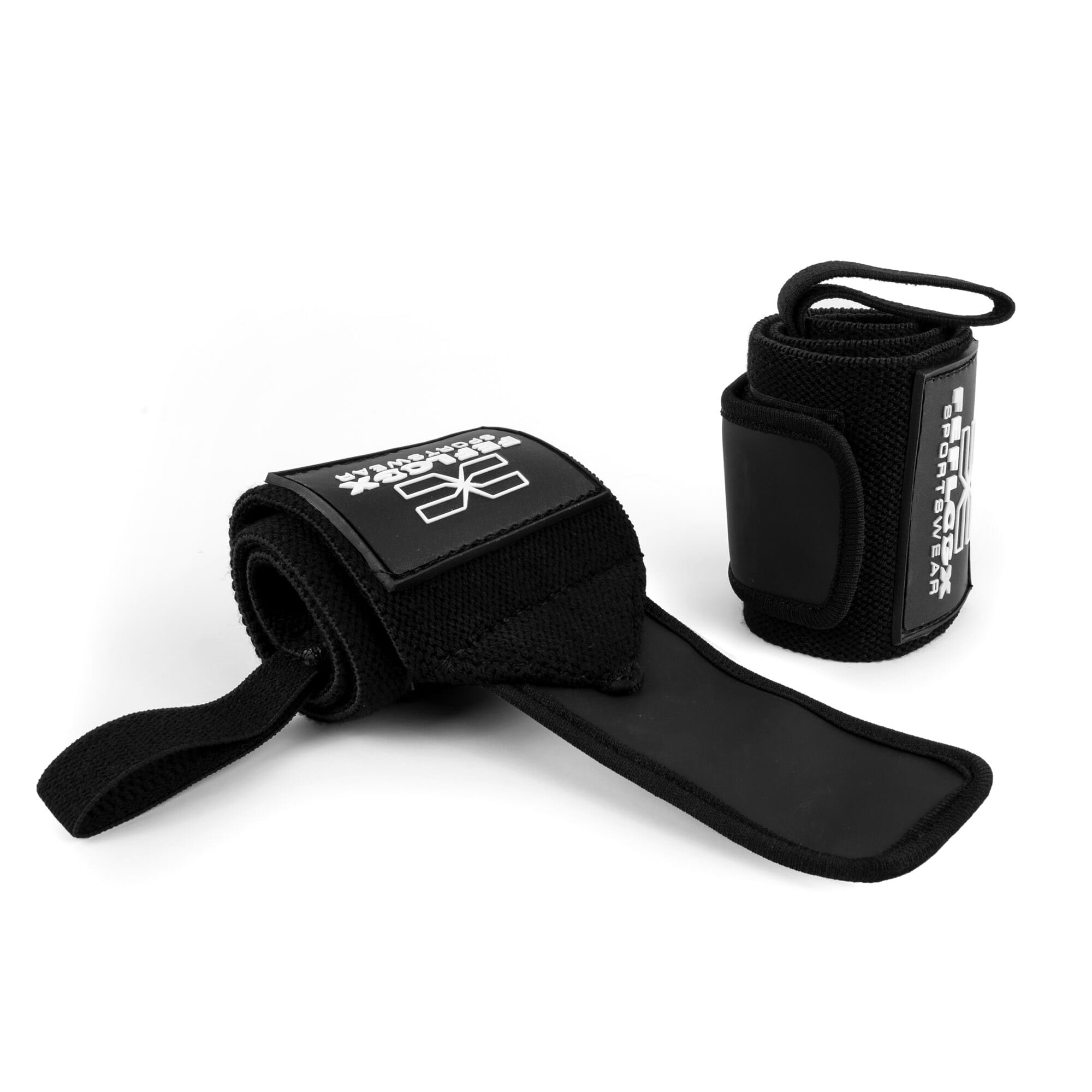 Gewichtheber Bandagen Zughilfen Fitness Performance von FEFLOGX Sportswear, Handgelenkstützen, Handgelenkbandagen, Lifting Straps, mit Daumenschlaufen, aufgerolltes Foto der Wrist Wraps. FFX Fitness Handgelenk Bandagen Elite Strength