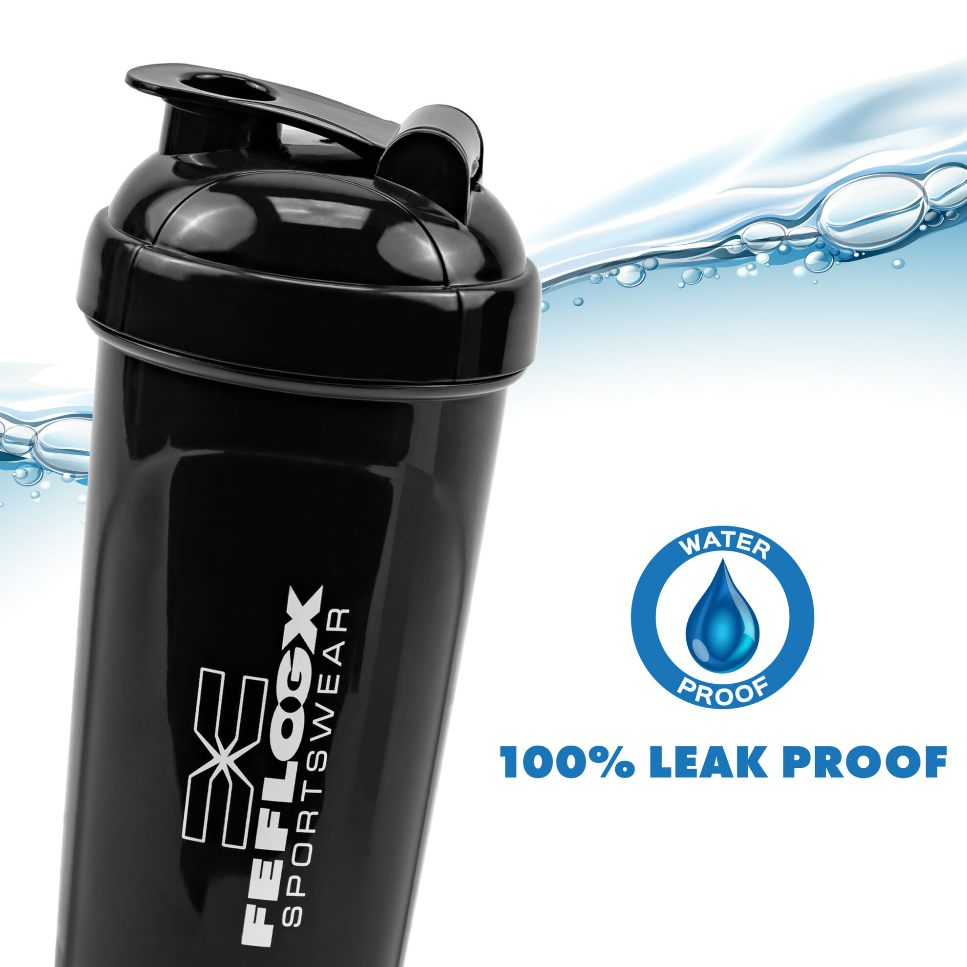 FEFLOGX Sportswear Protein Shaker Performance, höchste Qualität mit hochwertigem Drehverschluss &herausnehmbarem, erstklassigem Sieb für supercremige Shakes, 750ml / 20oz, frei von BPA & DEHP, Mixer, enorm langlebig & verlässlich auslaufsicher, vordere, Shakemixer, Eiweiß Shaker, Proteinshaker, Eiweißshake Mixer, recycelbar, Vorderansicht, Detail 3 Foto. FFX Profi Trinkflasche Fresh Boost