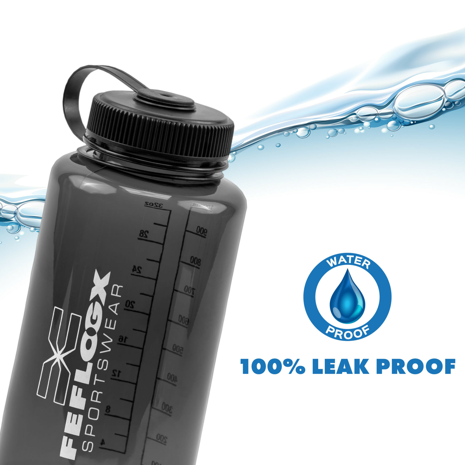 Robuste & langlebige Trinkflasche von FEFLOGX Sportswear in höchster Qualität, 1.000ml, BPA-/DEHP-/BPS-frei, 100% auslaufsicher Wasserflasche mit festem Drehverschluss, geschmackneutral, stylish & leicht zu reinigen, wärme- & kältebeständig, Profi Sportflasche, Trinkflasche Sport, Sport Flasche, Leak Proof Foto. FFX Profi Trinkflasche Fresh Boost