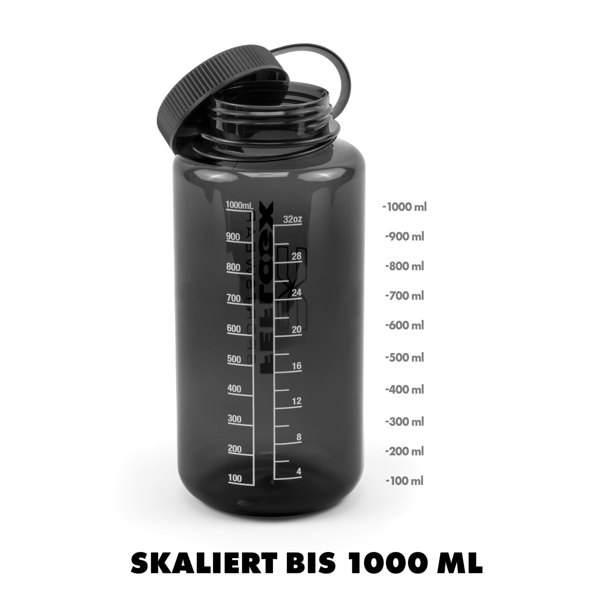 Robuste & langlebige Trinkflasche von FEFLOGX Sportswear in höchster Qualität, 1.000ml, BPA-/DEHP-/BPS-frei, 100% auslaufsicher Wasserflasche mit festem Drehverschluss, geschmackneutral, stylish & leicht zu reinigen, wärme- & kältebeständig, Profi Sportflasche, Trinkflasche Sport, Sport Flasche, Skala 1000ml Foto. FFX Profi Trinkflasche Fresh Boost