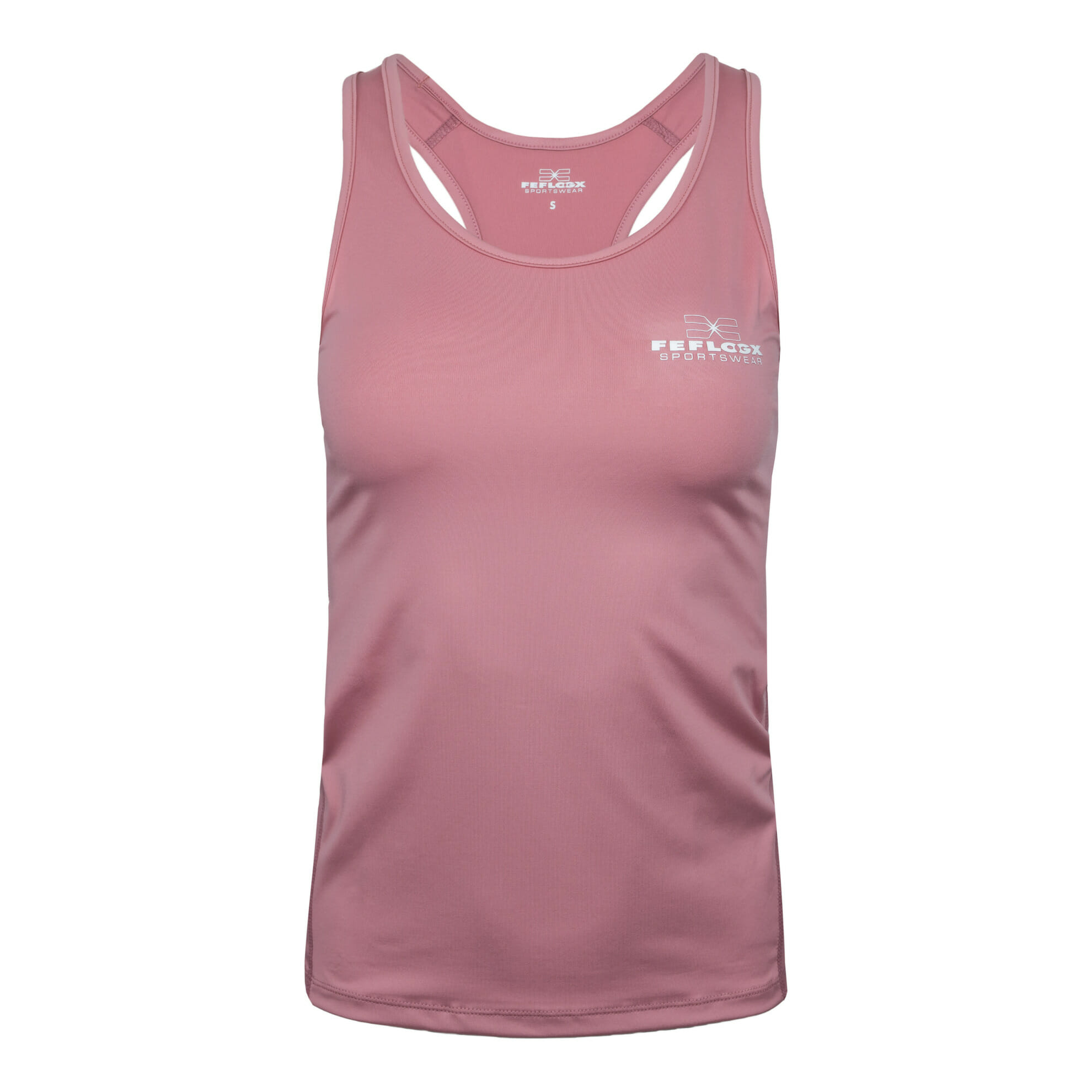 FFX Damen Sport Top Superior Fit, Tank Top Damen mit Racerback Schnitt, angenehm eng, Sporttop Damen, Damen Top, Tanktop Damen, FEFLOGX Sportswear, rosa, Vorderseite. FFX Damen Sport Top Superior Fit