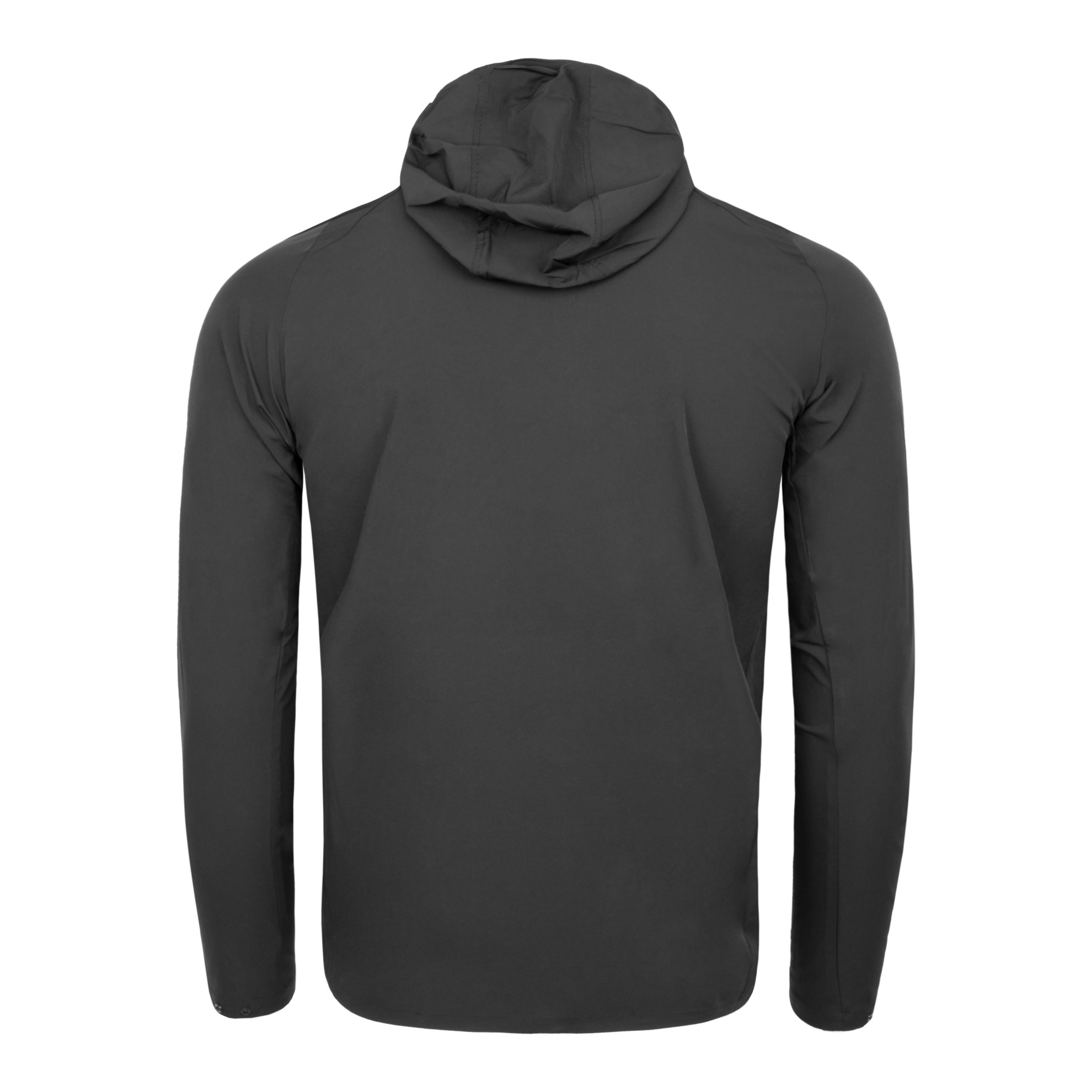 FFX leichte Pro-Tech Sportjacke Performance Windbreaker by FEFLOGX Sportswear, Top Style, Top Funktionalität & Top Performance Sportjacke, Sport Jacke, Jogging Jacke, Trainingsjacke, Wind Breaker, Windbreaker, Jacke, Regenjacke, erstklassige leichte Sportjacke mit Kapuze, hintere Ansicht der schwarzen Laufjacke. FFX leichte Pro-Tech Sportjacke Performance Windbreaker