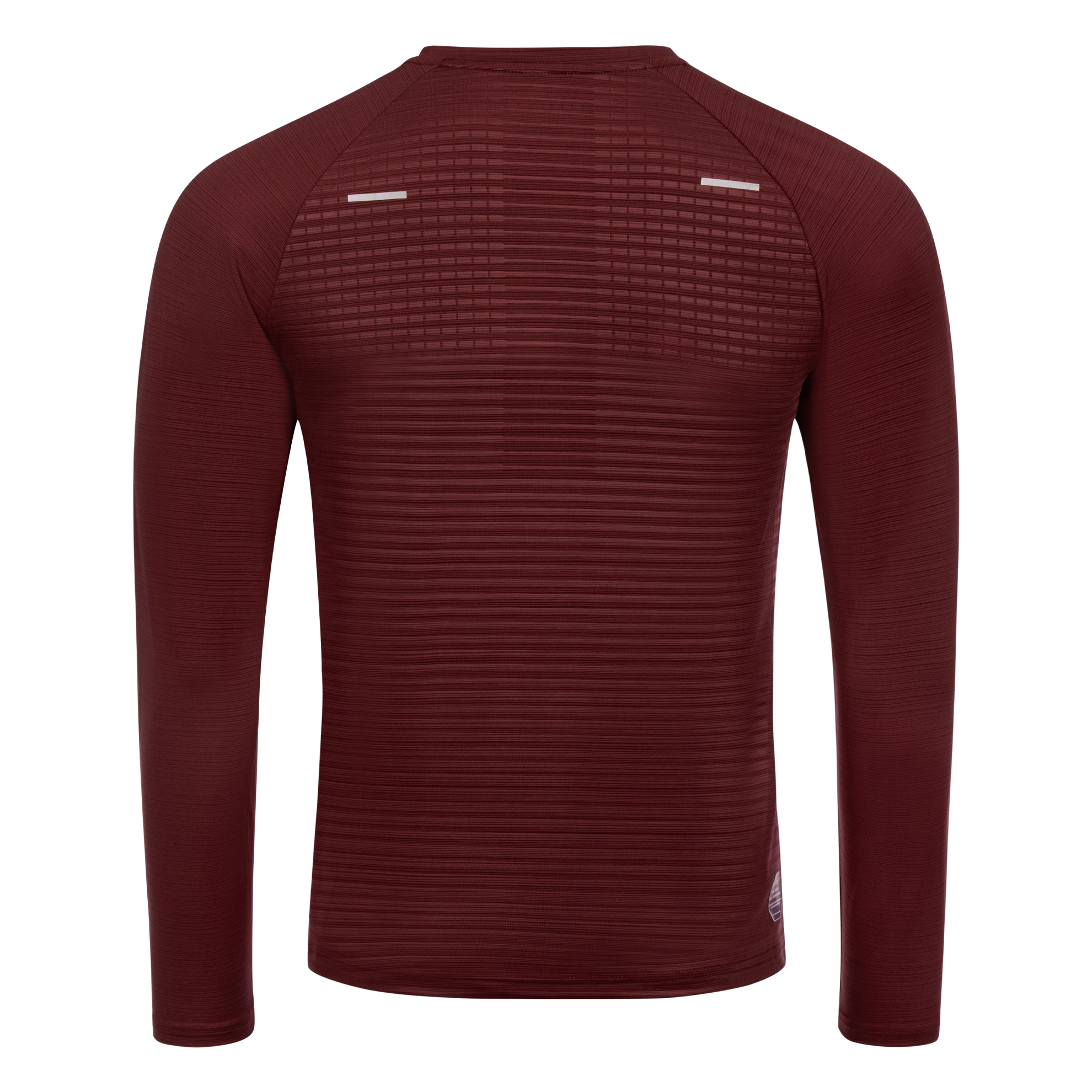 FFX Langarm Funktions Sportshirt Precise Fit von FEFLOGX Sportswear in rot, schwarz & dunkelgrau, langarm Sportshirt, langärmliges Rashguard, Sport Oberteil langarm, Sportshirt, Sport Oberteil, Funktionsshirt langarm, Kompressionsshirt langarm, hintere Ansicht des roten langarm Rashguards. FFX Langarm Funktions Sportshirt Precise Fit