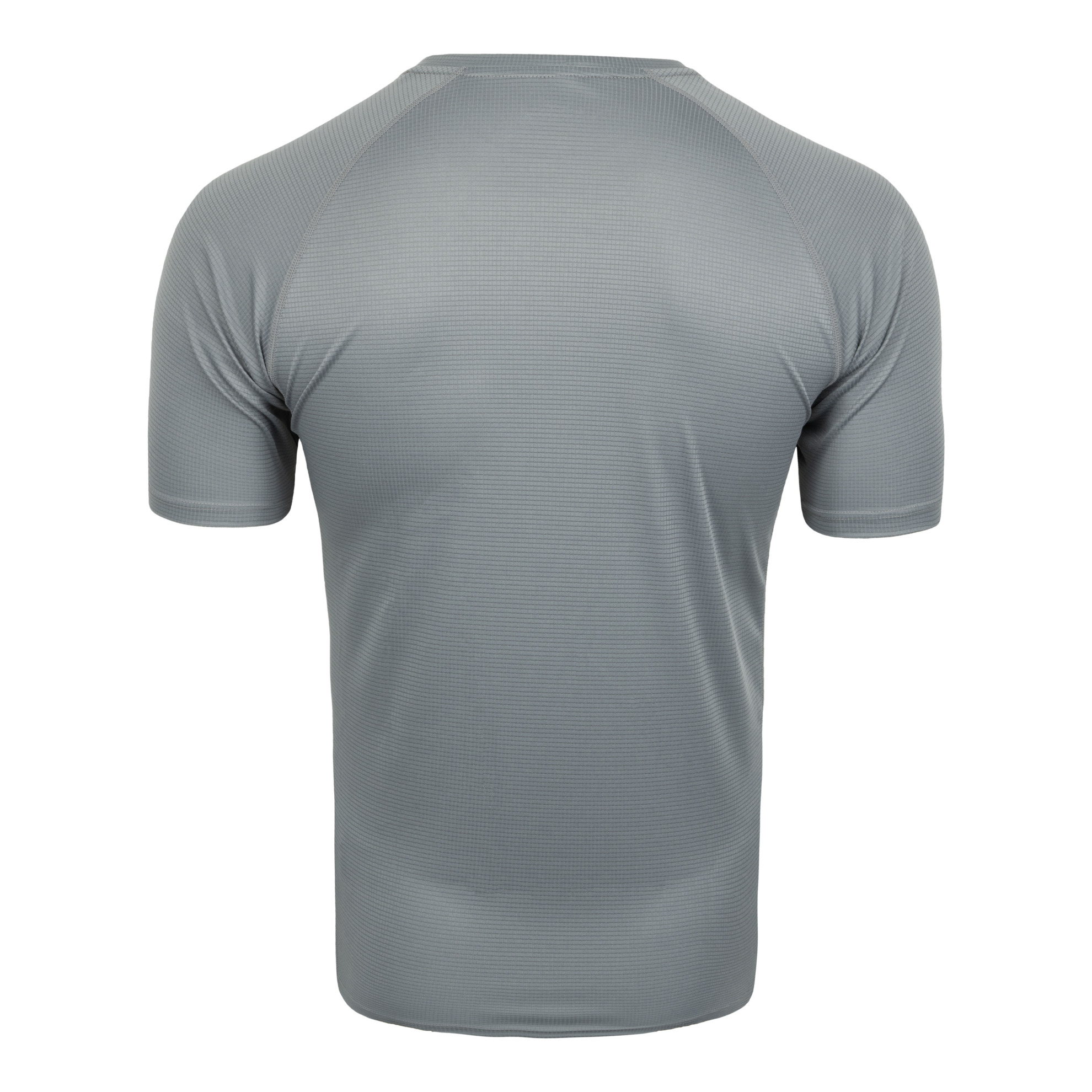 FFX Dry-Tech Mesh Funktionsshirt Superior Fit by FEFLOGX Sportswear, super bequem, leicht & schnelltrocknen, sowie atmungsaktiv, Sportshirt, Sport Shirt, Meshshirt, Gym Shirt, Laufshirt, Dry Tech Shirt, Mesh Shirt, Fitness Shirt, Sport T Shirt, Farben: blau, schwarz, weiß, grau, hintere Ansicht des grauen Fitness T Shirt. FFX Dry-Tech Mesh Funktionsshirt Superior Fit
