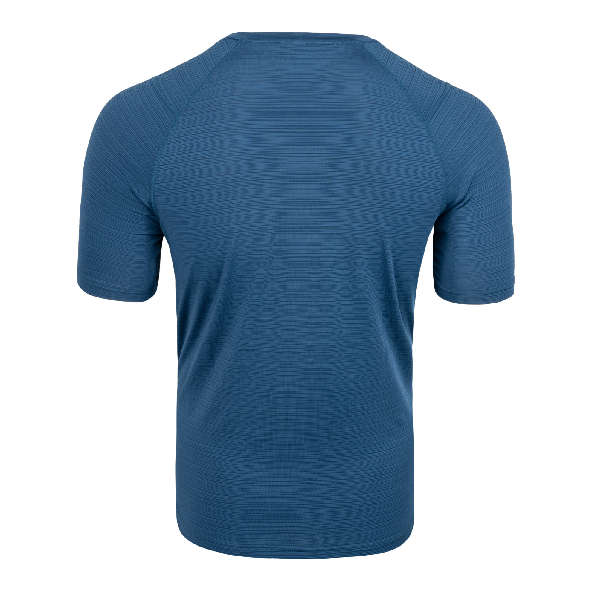 FFX Stretch Sportshirt Fighting Force by FEFLOGX Sportswear, super komfortabel & mega Top stylisches Design, Sport Shirt, Laufshirt, Gym Shirt, MMA Shirt, Rashguard, stretchiges Fighting Fitness Shirt Farben: schwarz, grau, blau, rot, hintere Ansicht des blauen stretch Sportshirts. FFX Stretch Sportshirt Fighting Force