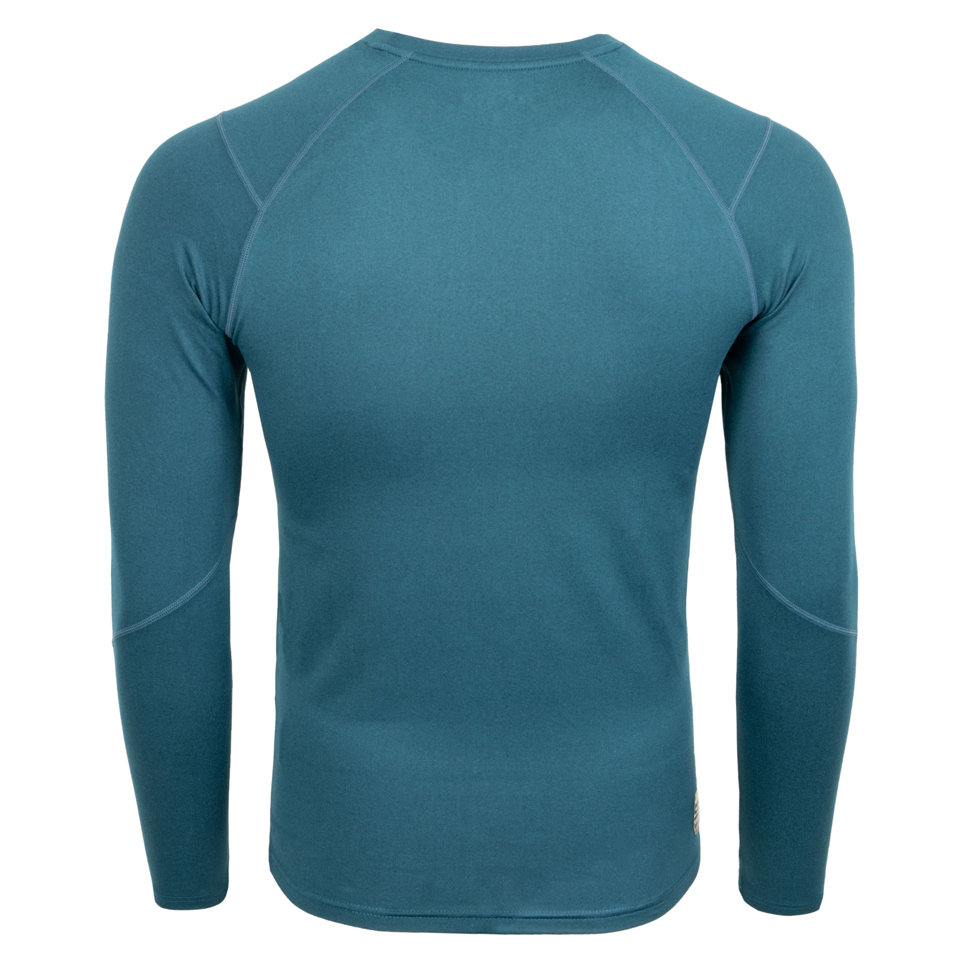 FFX Körperbetontes Sport Sweatshirt Performance Comfort von FEFLOGX Sportswear. Extrem hochwertig, super bequem, unglaublich gemütlicher Stoff & erstklassige Passform, Sport Sweatshirt, Sweatshirt, Sport Oberteil, Longsleeve Shirt, langes Sportshirt, Sport Pullover, Farben: grau, schwarz & blaugrün. hintere Ansicht der blau-grünen Farbe. FFX Körperbetontes Performance Sport Sweatshirt High Comfort