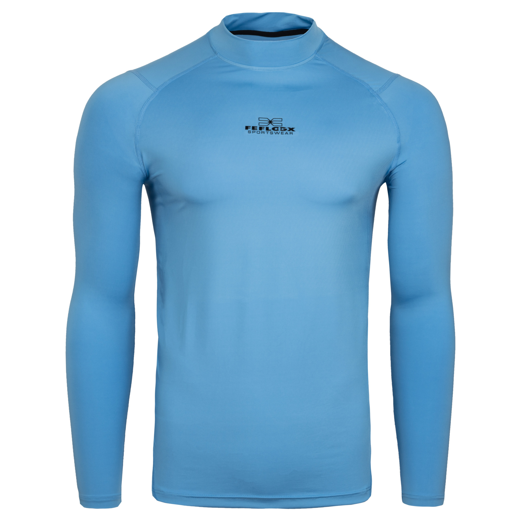 FFX Langarm Kompressions Sport Shirt Extreme Power by FEFLOGX Sportswear. Extrem hochwertig, super bequem & erstklassige Passform für High Performance, Sport Sweatshirt, Sweatshirt, Sport Oberteil, Longsleeve Shirt, Sport Shirt, Sportshirt langarm, Rashguard, langarm Rashguard, Sportshirt langärmlig, langarm Rashguard, Farben: blau, schwarz, weiß & grün, vordere Ansicht des blauen langarm Kompressionsshirt. FFX Langarm Kompressions Sport Shirt Extreme Power