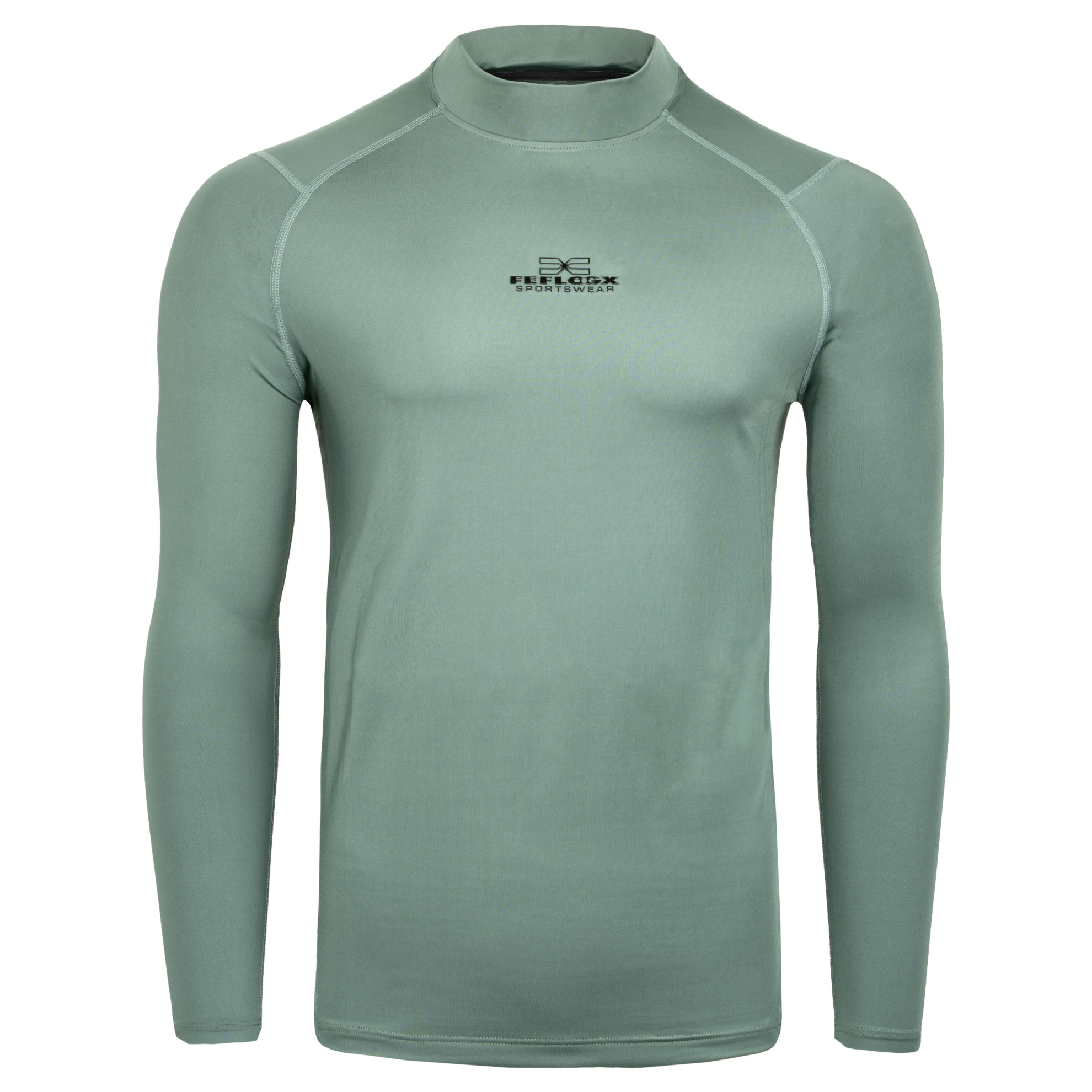 FFX Langarm Kompressions Sport Shirt Extreme Power by FEFLOGX Sportswear. Extrem hochwertig, super bequem & erstklassige Passform für High Performance, Sport Sweatshirt, Sweatshirt, Sport Oberteil, Longsleeve Shirt, Sport Shirt, Sportshirt langarm, Rashguard, langarm Rashguard, Sportshirt langärmlig, langarm Rashguard, Farben: blau, schwarz, weiß & grün, vordere Ansicht des grünen langarm Kompressionsshirt. FFX Langarm Kompressions Sport Shirt Extreme Power