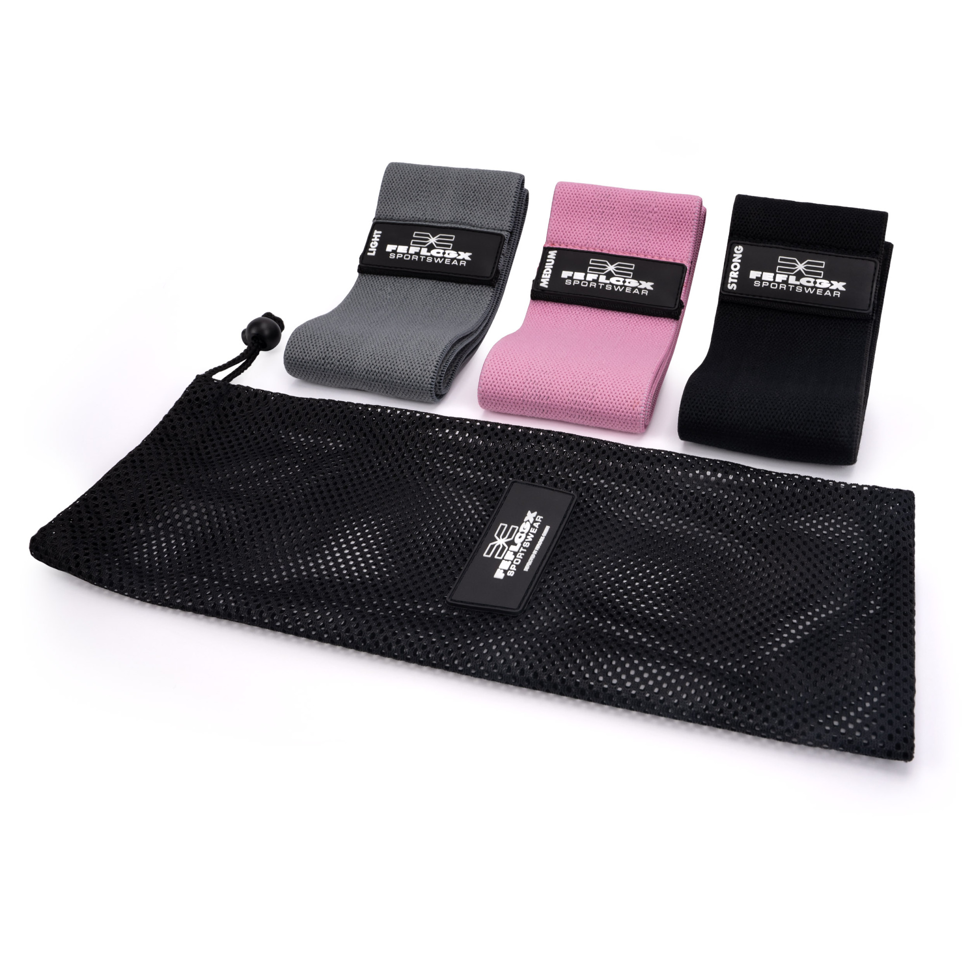 Erstklassige FFX Profi Stoff Widerstandsbänder Sport High Performance by FEFLOGX Sportswear, extrem hochwertige Gummibänder Sport, Resistance Bands, Fitnessbänder, Fitness Bänder, Booty Bands, Sport Hüftbänder mit High-Grade Silicon-Rubber-Patch & einem qualitativ sehr hochwertigen Netzbeutel zur ordentlichen Aufbewahrung, 3 verschiedene Stärken (Strong, Medium, Light) (3). FFX Profi Stoff Widerstandsbänder Sport High Performance