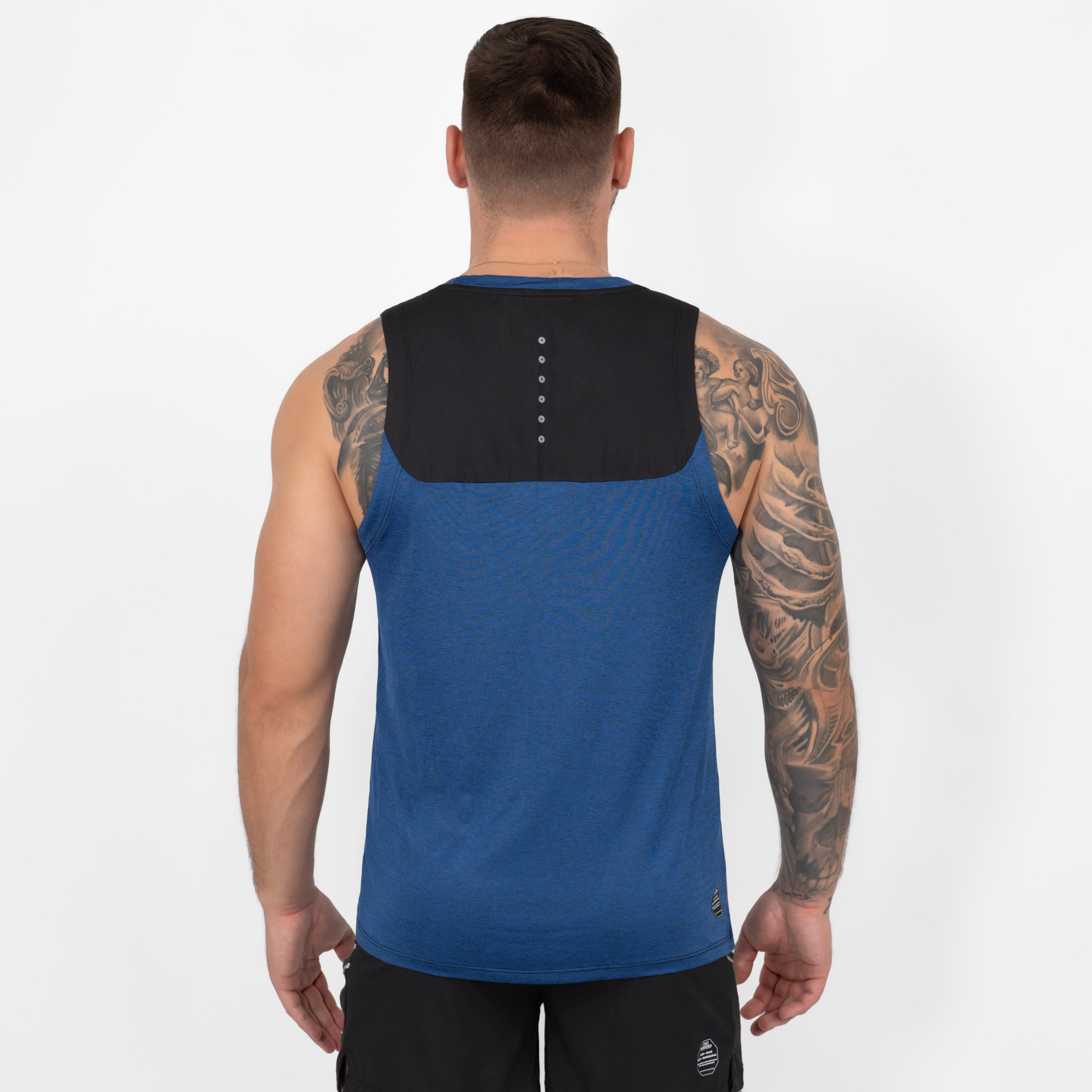 FFX Sport Tank Top Full Body Force by FEFLOGX Sportswear, super komfortabel & mega Top stylisches Design, Tank Top Herren, Herren Tanktop, Tanktop, ärmelloses Shirt, Tank Top Herren Sport, Gym Tank Top, Farben: schwarz, blau, hintere Ansicht des blauen ärmellosen Sportshirts. FFX Sport Tank Top Full Body Force