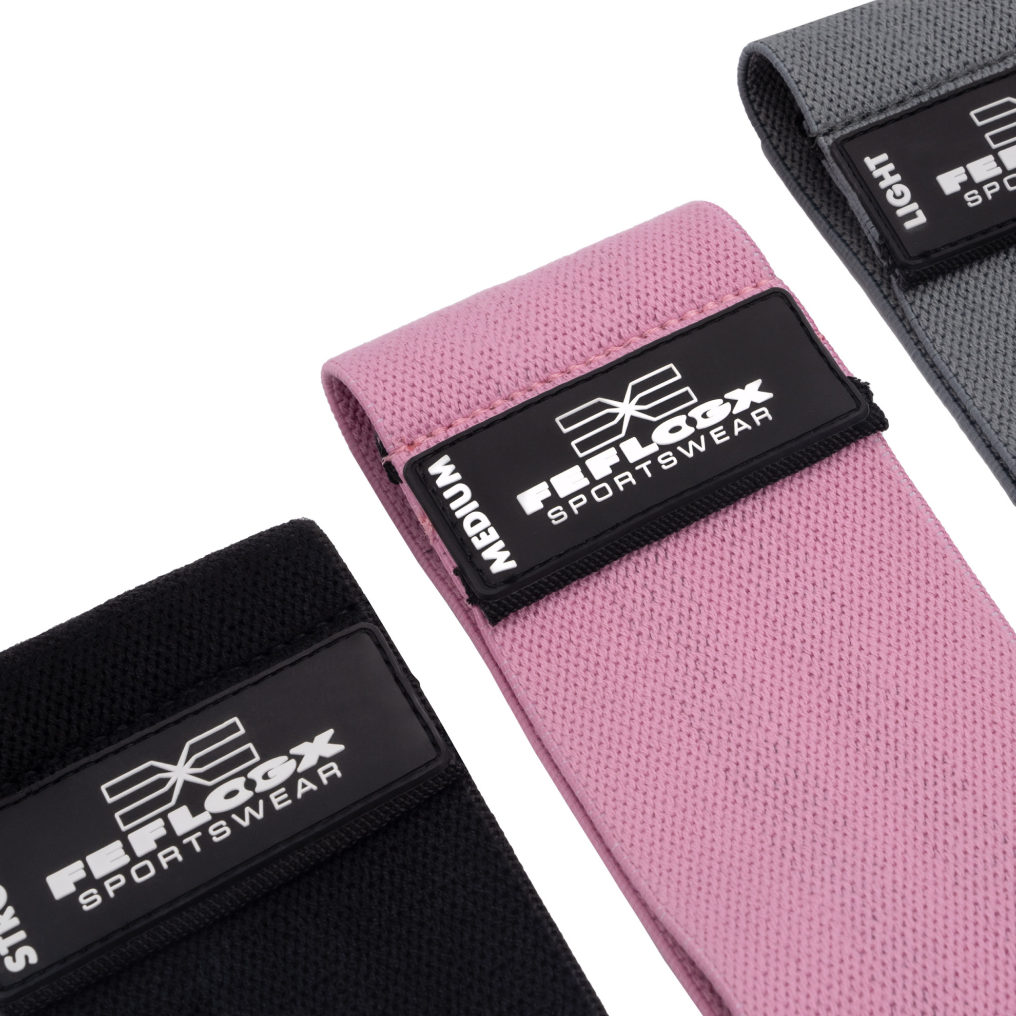 Erstklassige FFX Profi Stoff Widerstandsbänder Sport High Performance by FEFLOGX Sportswear, extrem hochwertige Gummibänder Sport, Resistance Bands, Fitnessbänder, Fitness Bänder, Booty Bands, Sport Hüftbänder mit High-Grade Silicon-Rubber-Patch & einem qualitativ sehr hochwertigen Netzbeutel zur ordentlichen Aufbewahrung, 3 verschiedene Stärken (Strong, Medium, Light) (8). FFX Profi Stoff Widerstandsbänder Sport High Performance