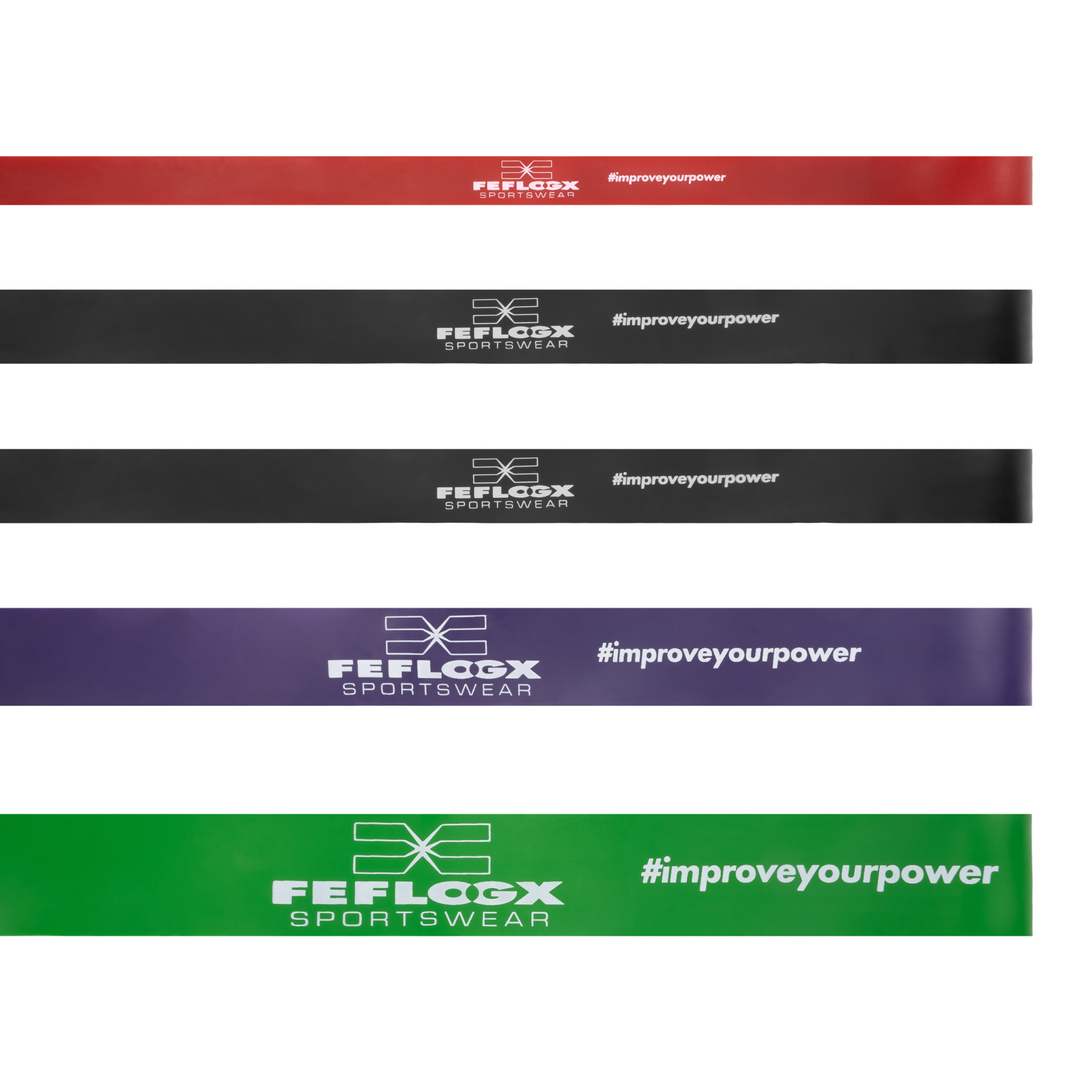 FFX Große Profi Widerstands Fitnessbänder High Performance by FEFLOGX Sportswear. Gummibänder Sport einzeln oder in 4er- & 5er-Packs, Sport Widerstandsbänder in 4 verschiedenen Stärken und Farben. Resistance-Bands, Gummiband Sport, Fitnessbänder Set für Training, auch perfekt als Klimmzughilfe, Loop Bands 5er-Pack. FFX Große Profi Widerstands Fitnessbänder High Performance