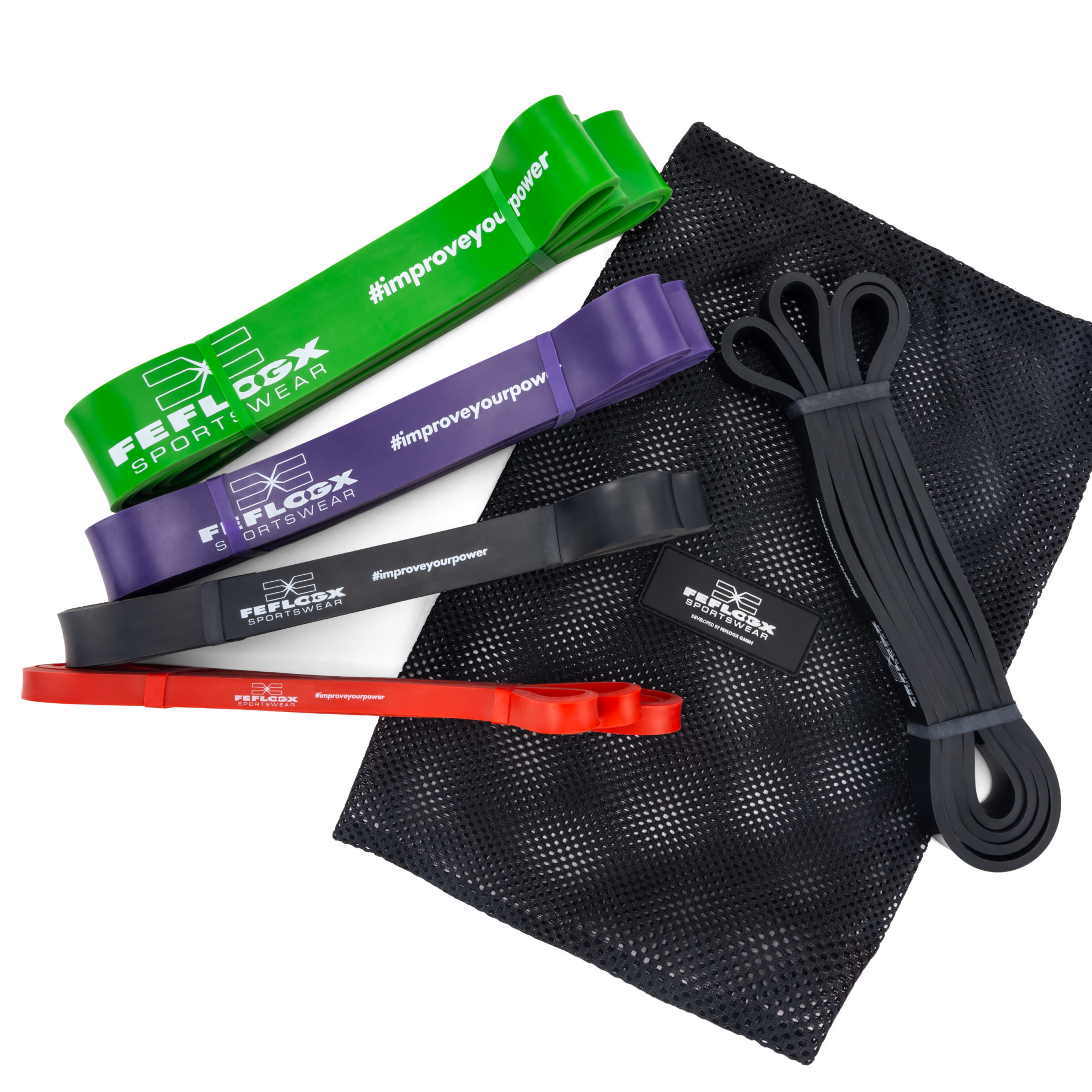 FFX Große Profi Widerstands Fitnessbänder High Performance by FEFLOGX Sportswear. Gummibänder Sport einzeln oder in 4er- & 5er-Packs, Sport Widerstandsbänder in 4 verschiedenen Stärken und Farben. Resistance-Bands, Gummiband Sport, Fitnessbänder Set für Training, auch perfekt als Klimmzughilfe, Loop Bands 5er-Pack (2). FFX Große Profi Widerstands Fitnessbänder High Performance