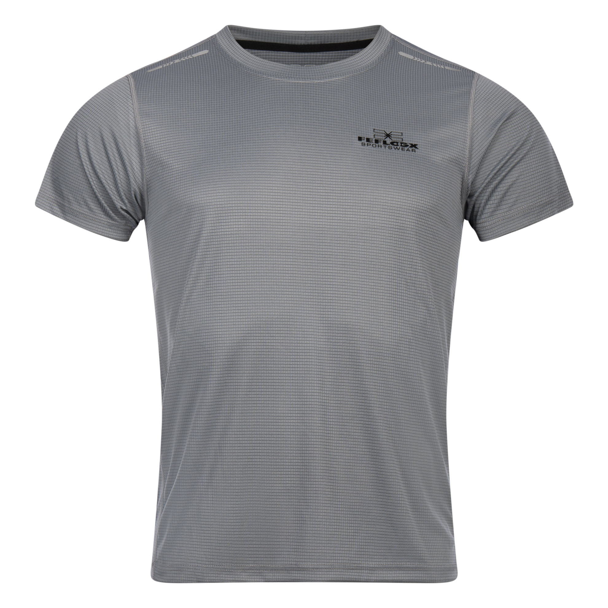 FFX Sport Shirt Total Power von FEFLOGX in schwarz & grau, Sport T Shirt, Sport Oberteil, Funktionsshirt, Mesh Shirt, Sportshirt, Trainingsshirt, vordere Ansicht des grauen Shirts. FFX Sport Shirt Total Power