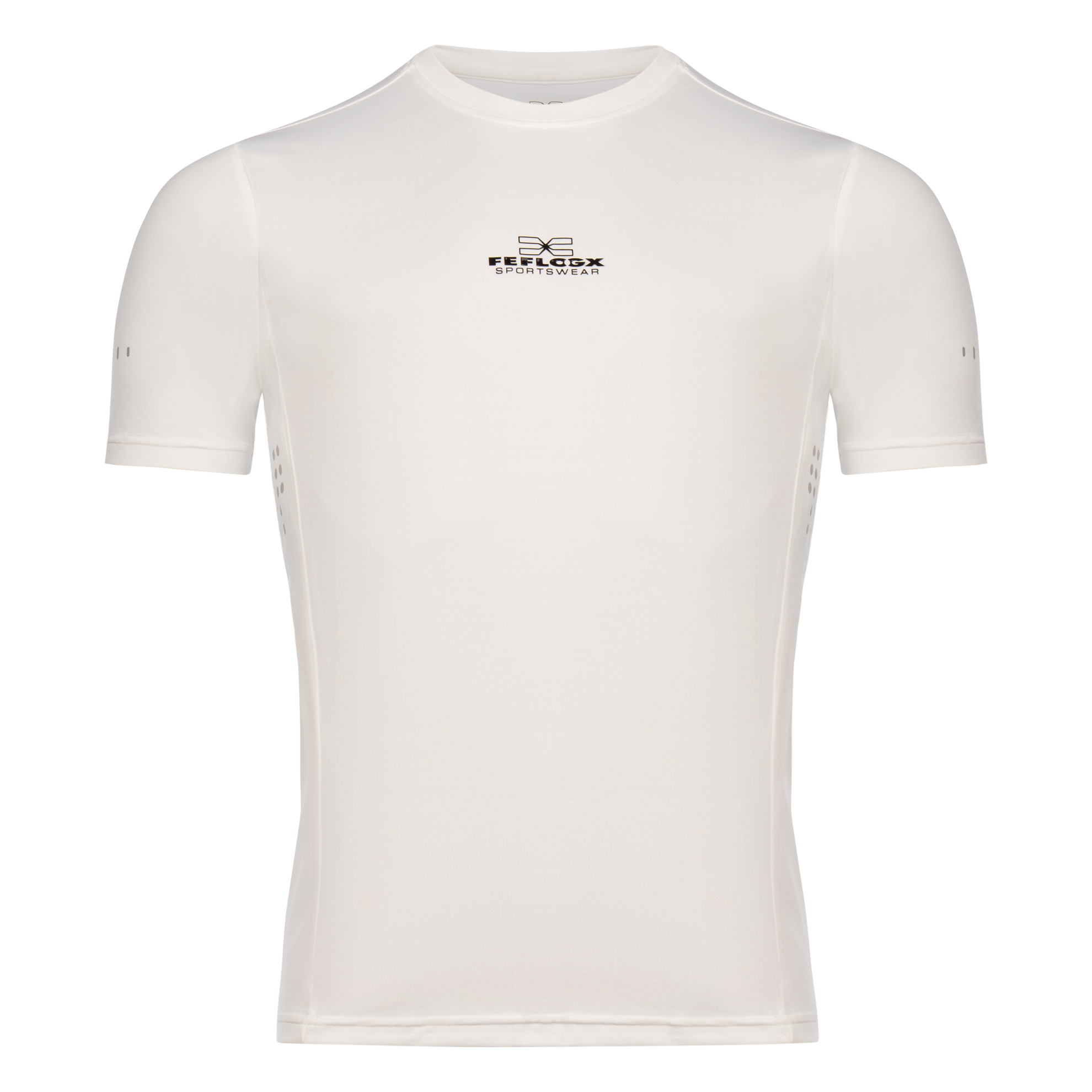 FFX Compression Rashguard Precise Control by FEFLOGX Sportswear, super komfortabel & mega Top stylisches Design, Funktionsshirt, Sportshirt, Sport Shirt, Fight Shirt, MMA Rashguard, Kompressionsshirt Herren, Farben: schwarz, grün, weiß, seitlich vordere Ansicht des weißen Sportshirts. FFX Compression Rashguard Precise Control
