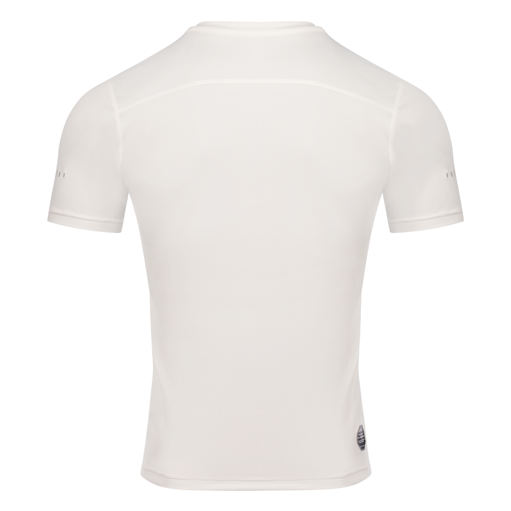 FFX Compression Rashguard Precise Control by FEFLOGX Sportswear, super komfortabel & mega Top stylisches Design, Funktionsshirt, Sportshirt, Sport Shirt, Fight Shirt, MMA Rashguard, Kompressionsshirt Herren, Farben: schwarz, grün, weiß, hintere Ansicht des weißen Sportshirts. FFX Compression Rashguard Precise Control
