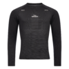 FFX Langarm Funktions Sportshirt Precise Fit von FEFLOGX Sportswear in rot, schwarz & dunkelgrau, langarm Sportshirt, langärmliges Rashguard, Sport Oberteil langarm, Sportshirt, Sport Oberteil, Funktionsshirt langarm, Kompressionsshirt langarm, vordere Ansicht des schwarzen langarm Rashguards. FFX Langarm Kompressions Sport Shirt Extreme Power