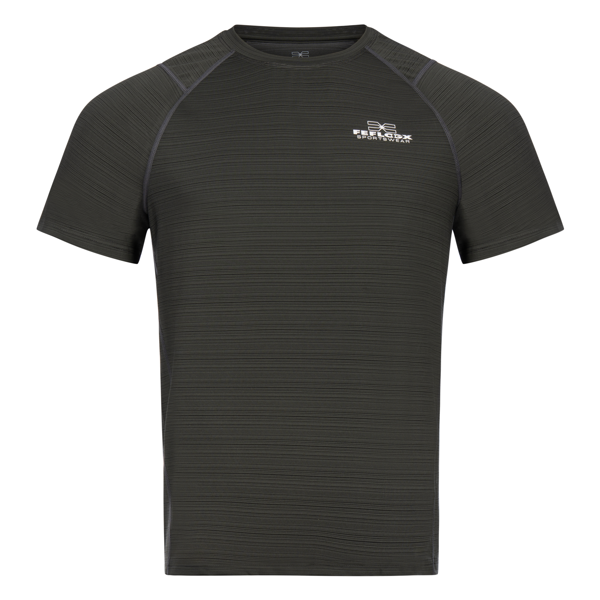 FFX Stretch Sportshirt Fighting Force by FEFLOGX Sportswear, super komfortabel & mega Top stylisches Design, Sport Shirt, Laufshirt, Gym Shirt, MMA Shirt, Rashguard, sretchiges Fighting Fitness Shirt Farben: schwarz, grau, blau, rot, vordere Ansicht des grauen stretch Sportshirts (1). FFX Stretch Sportshirt Fighting Force