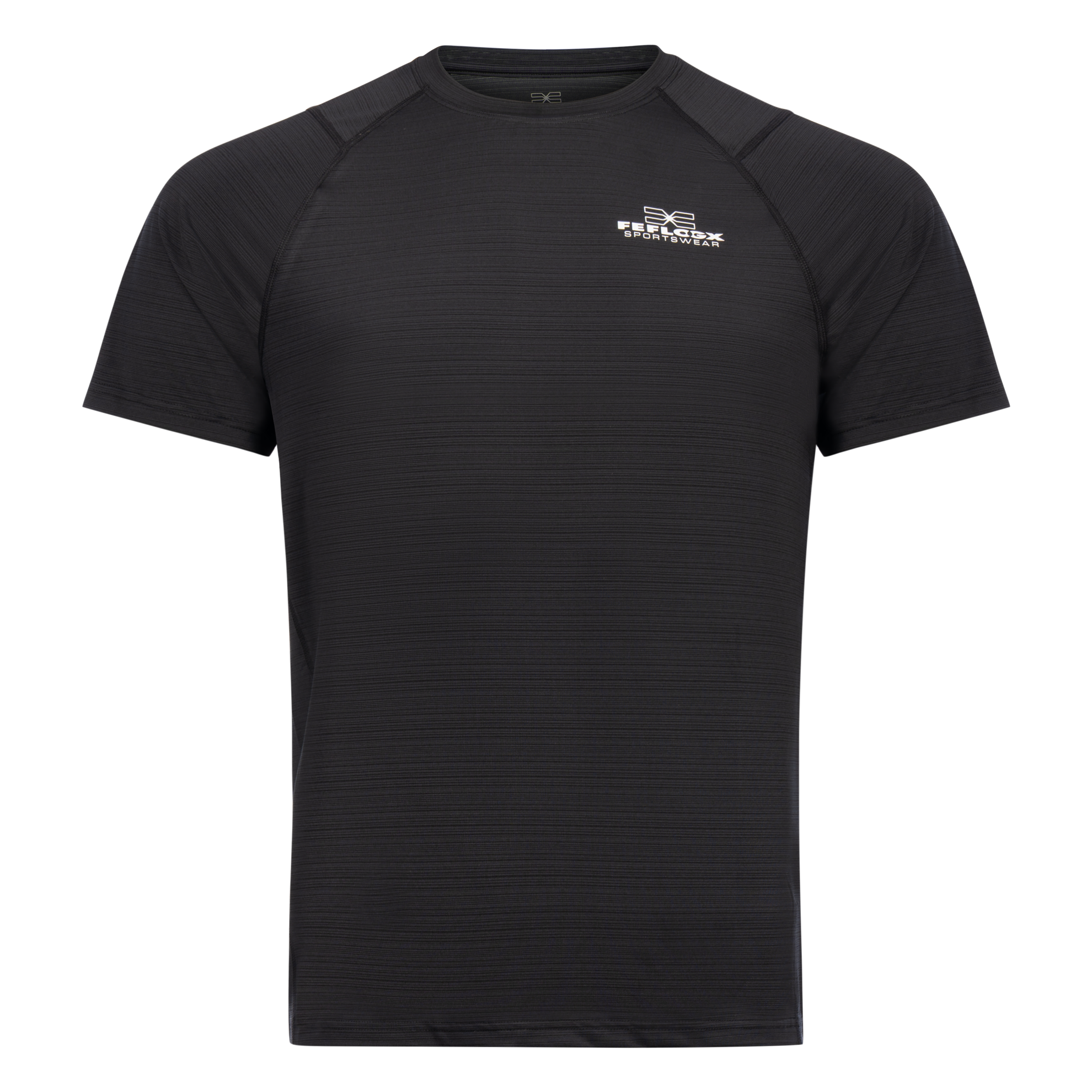 FFX Stretch Sportshirt Fighting Force by FEFLOGX Sportswear, super komfortabel & mega Top stylisches Design, Sport Shirt, Laufshirt, Gym Shirt, MMA Shirt, Rashguard, sretchiges Fighting Fitness Shirt Farben: schwarz, grau, blau, rot, vordere Ansicht des schwarzen stretch Sportshirts (1). FFX Stretch Sportshirt Fighting Force