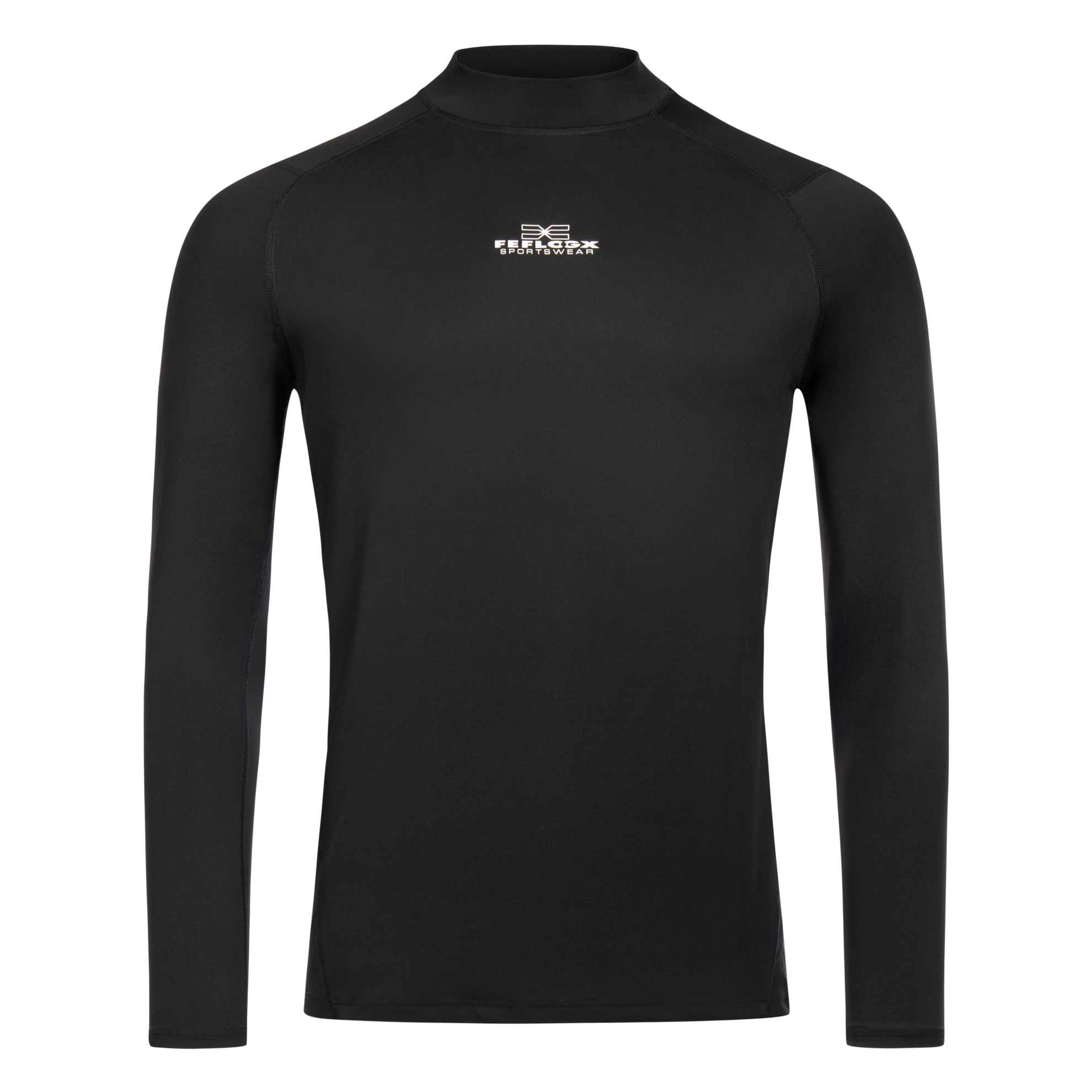 FFX Langarm Kompressions Sport Shirt Extreme Power by FEFLOGX Sportswear. Extrem hochwertig, super bequem & erstklassige Passform für High Performance, Sport Sweatshirt, Sweatshirt, Sport Oberteil, Longsleeve Shirt, Sport Shirt, Sportshirt langarm, Rashguard, langarm Rashguard, Sportshirt langärmlig, langarm Rashguard, Farben: blau, schwarz, weiß & grün, vordere Ansicht des schwarzen langarm Kompressionsshirt. FFX Langarm Kompressions Sport Shirt Extreme Power