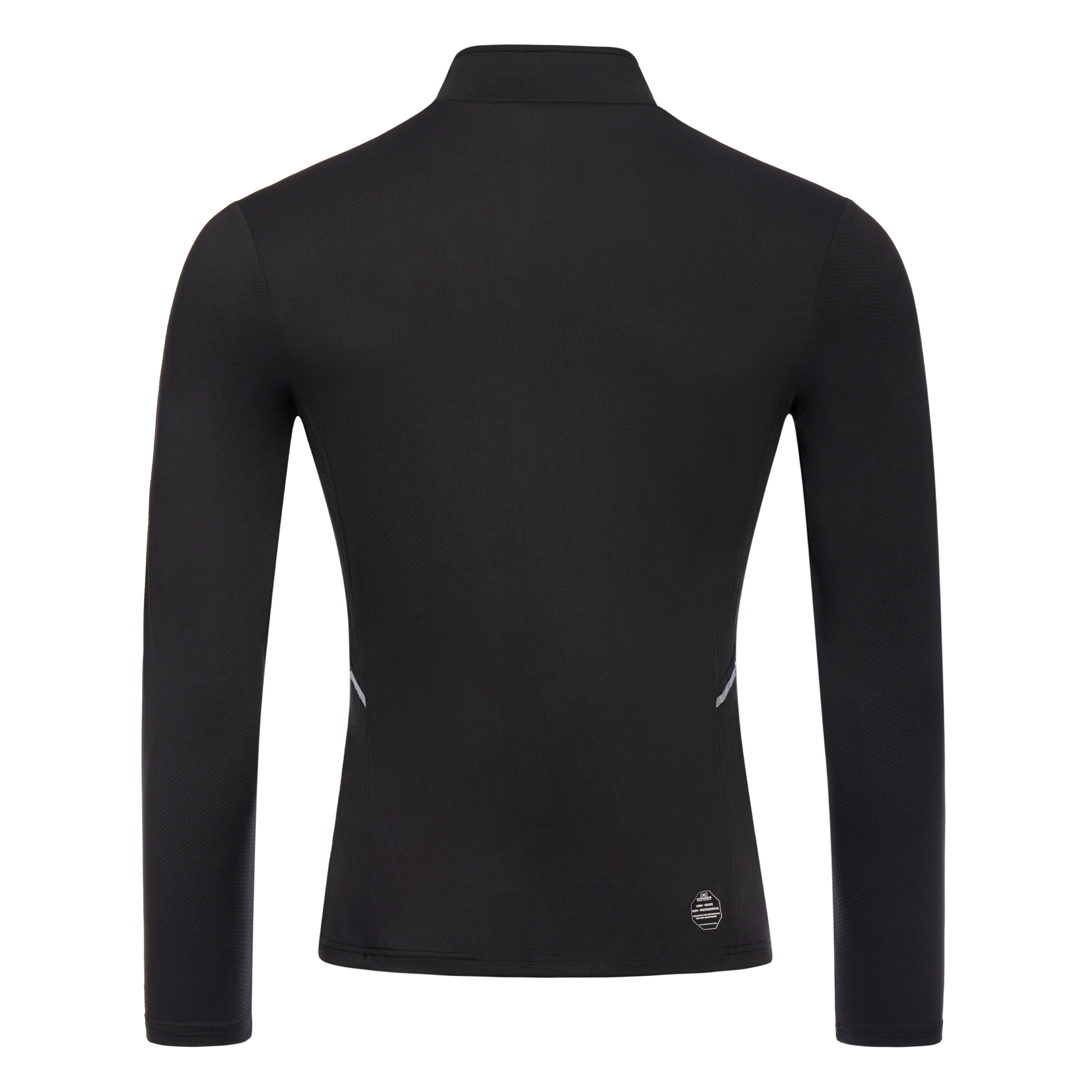 FFX High Performance Sport Sweatshirt mit Reißverschluss by FEFLOGX Sportswear, super komfortabel & mega Top stylisches Design, Sweater, Sport Sweatshirt, Longsleeve Shirt, Zip Pullover, Sport Oberteil, Sweatshirt, Mesh Look, Farben: schwarz, grau-weiß, hellblau, hintere Ansicht des schwarzen Sport Sweatshirt mit 1/4 Reißverschluss. FFX High Performance Sport Sweatshirt mit Reißverschluss