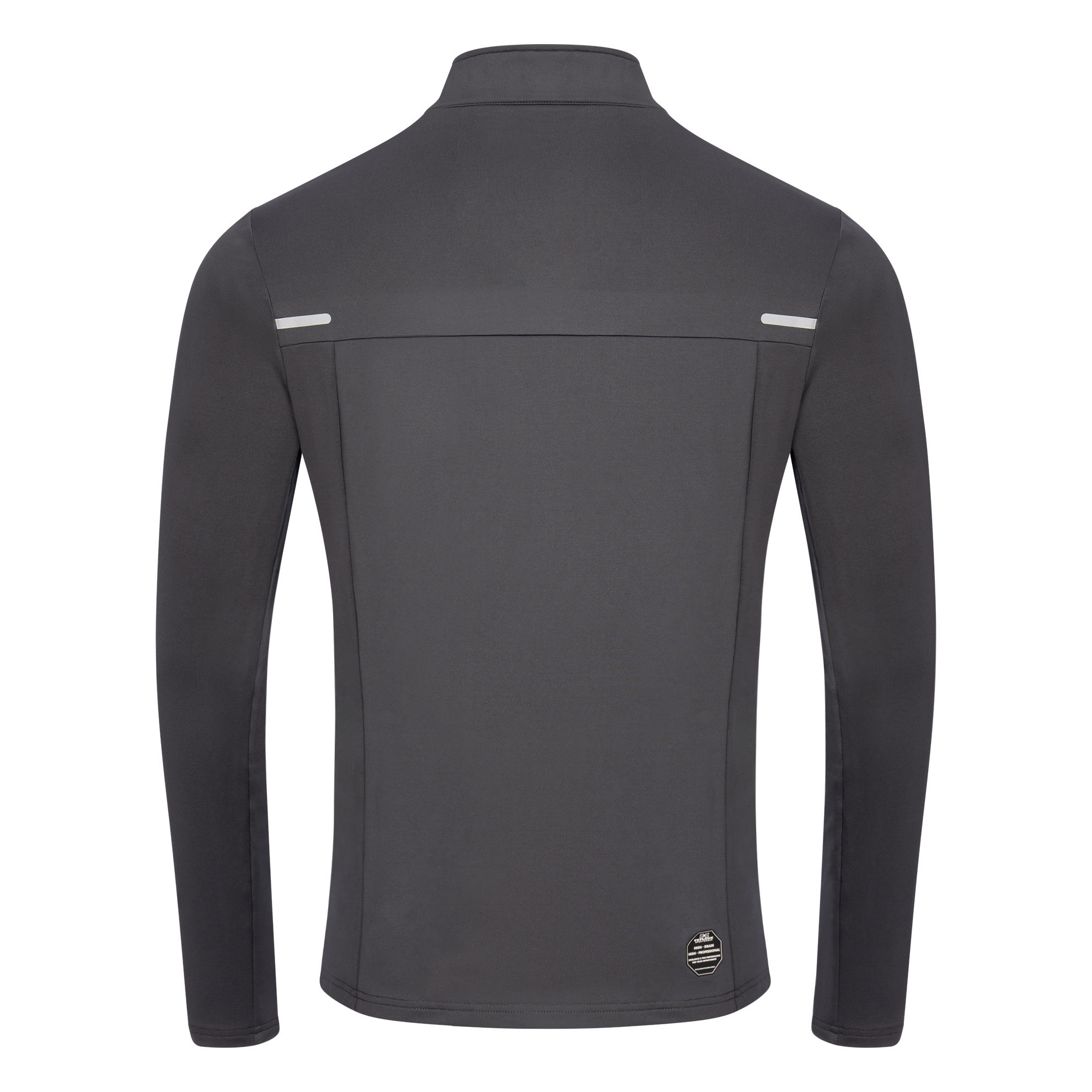 FFX ¼ Reißverschluss Sport Longsleeve Total Power by FEFLOGX Sportswear in grau & schwarz, Longsleeve, Sport Sweatshirt, Sport Sweater, Sport Pullover, Pullover mit Reißverschluss, Sportshirt langarm, hintere Ansicht des grauen Sport Pullover mit Half-Zipper. FFX ¼ Reißverschluss Sport Longsleeve Total Power