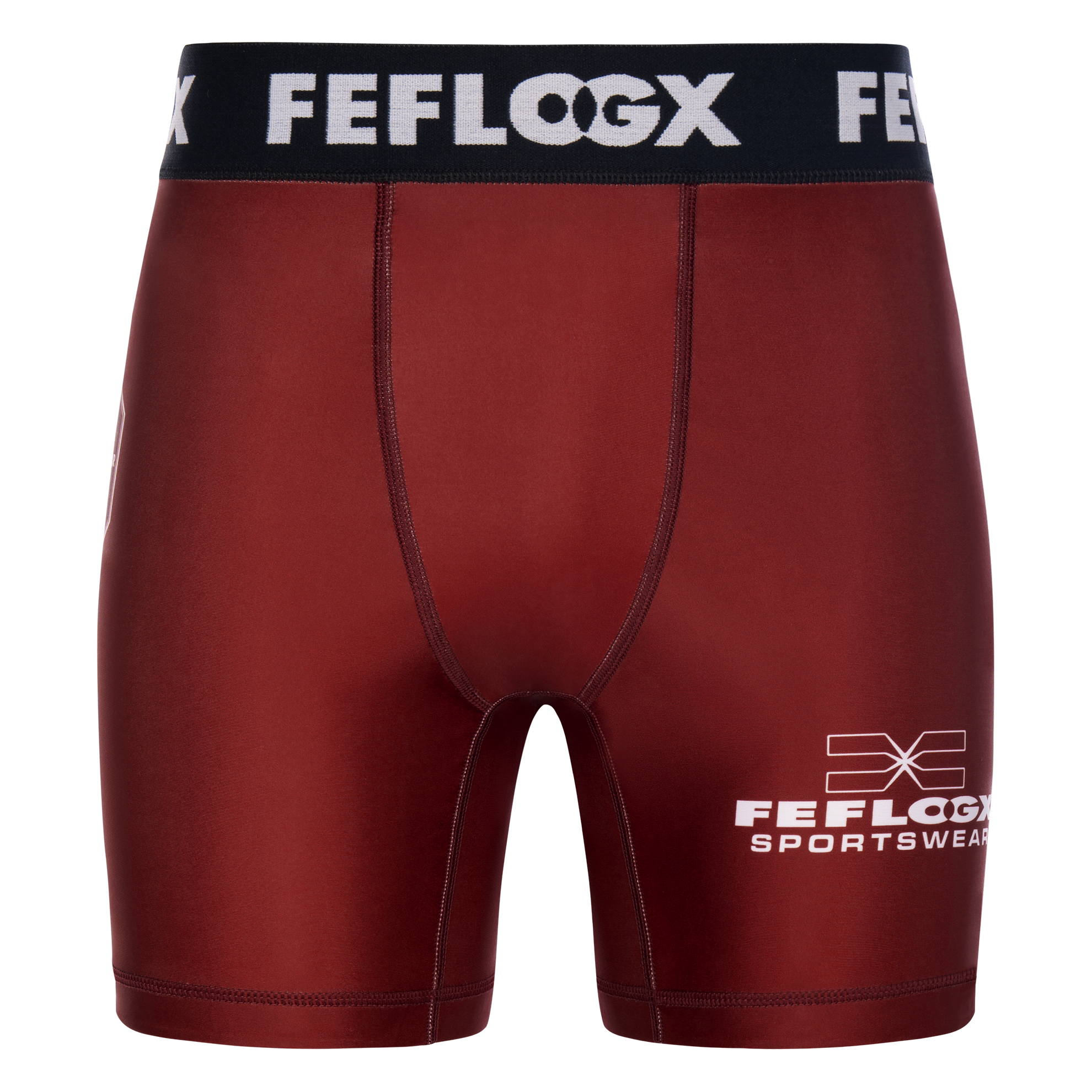 FFX MMA Tight Shorts Fight Performance by FEFLOGX Sportswear in blau, schwarz, rot, Camouflage-black & weiß, Sport Shorts, kurze Sporthose, Fight Shorts, MMA Shorts, Kompressionsshorts, MMA Tight Shorts, kurze Tights, vordere Ansicht der roten Compression Shorts. FFX MMA Tight Shorts Fight Performance
