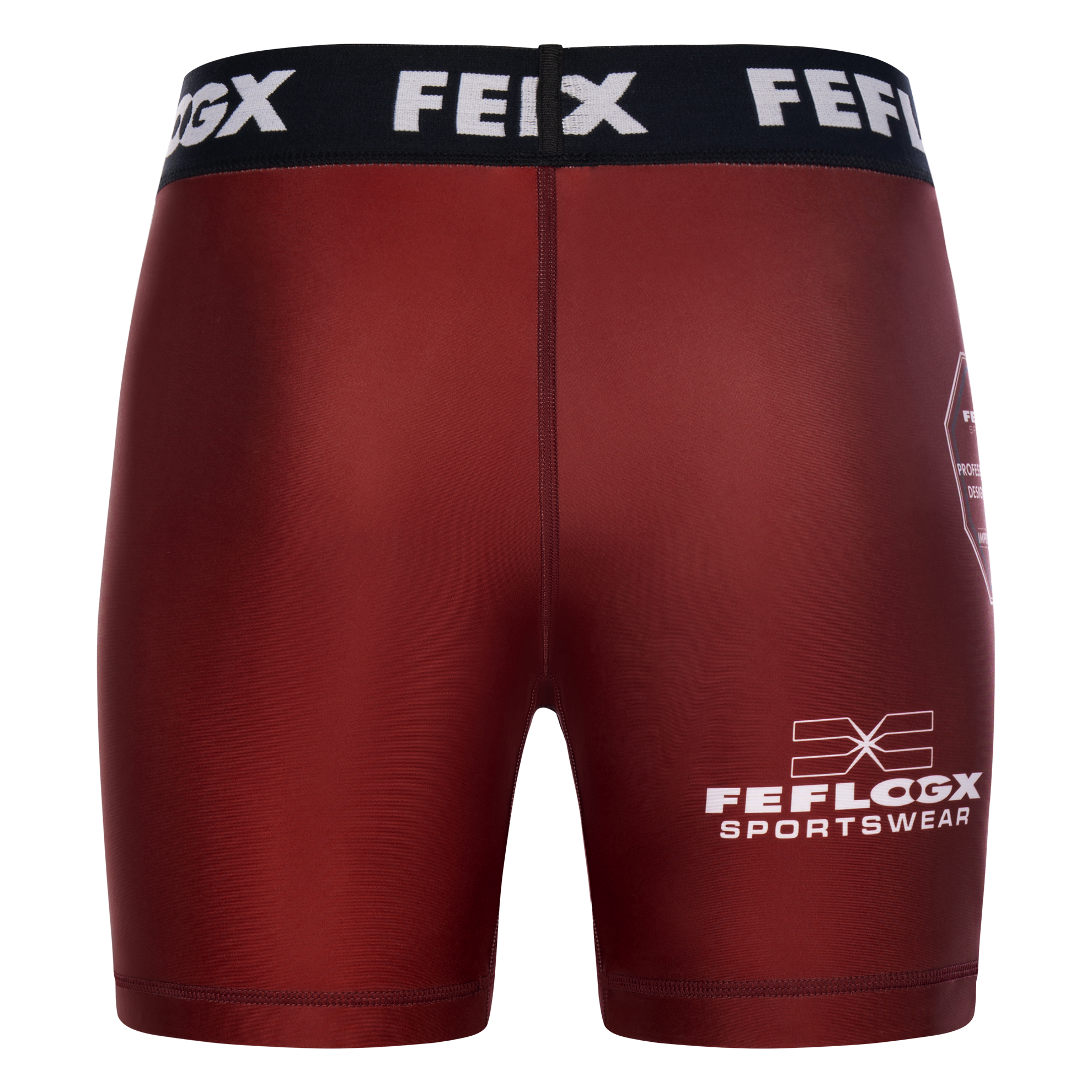 FFX MMA Tight Shorts Fight Performance by FEFLOGX Sportswear in blau, schwarz, rot, Camouflage-black & weiß, Sport Shorts, kurze Sporthose, Fight Shorts, MMA Shorts, Kompressionsshorts, MMA Tight Shorts, kurze Tights, hintere Ansicht der roten Compression Shorts. FFX MMA Tight Shorts Fight Performance