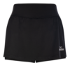 FFX Hosen Sport Rock Brilliant Fit by FEFLOGX Sportswear in blau, schwarz & rosa/pink, sportlich-eleganter Hosenrock, Sportrock, Sportskirt, Sport Skirt, Hosen Rock, Rock mit Hose, stilvoller Tennisrock, vordere Ansicht des schwarzen Tennis Sport Rock. FFX Kurze Damen Tight Shorts Classy Shape