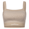 FFX Damen Sport BH Crop Top Excellence Fit by FEFLOGX Sportswear, Sandfarben, Beige, Sport BH, Croptop, Crop Tank Top, Sporttop, Sportbra, Crop Tops Damen, Sport Bra, Rippstrick Sport BH, vordere Ansicht des sandfarbenen Sports Bra Sportsbra. FFX Seamless Damen Sport Set Superior Fit