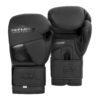FFX High Level Profi Boxhandschuhe Superior Striker by FEFLOGX, Kickboxhandschuhe, Handschuhe für Boxen & Kickboxen & Muay-Thai, High-professional Boxing Gloves Elite, Handrücken- & Handflächen-Ansicht der schwarzen Thaibox Handschuhe. FFX Competition Kopfschutz Protection Force