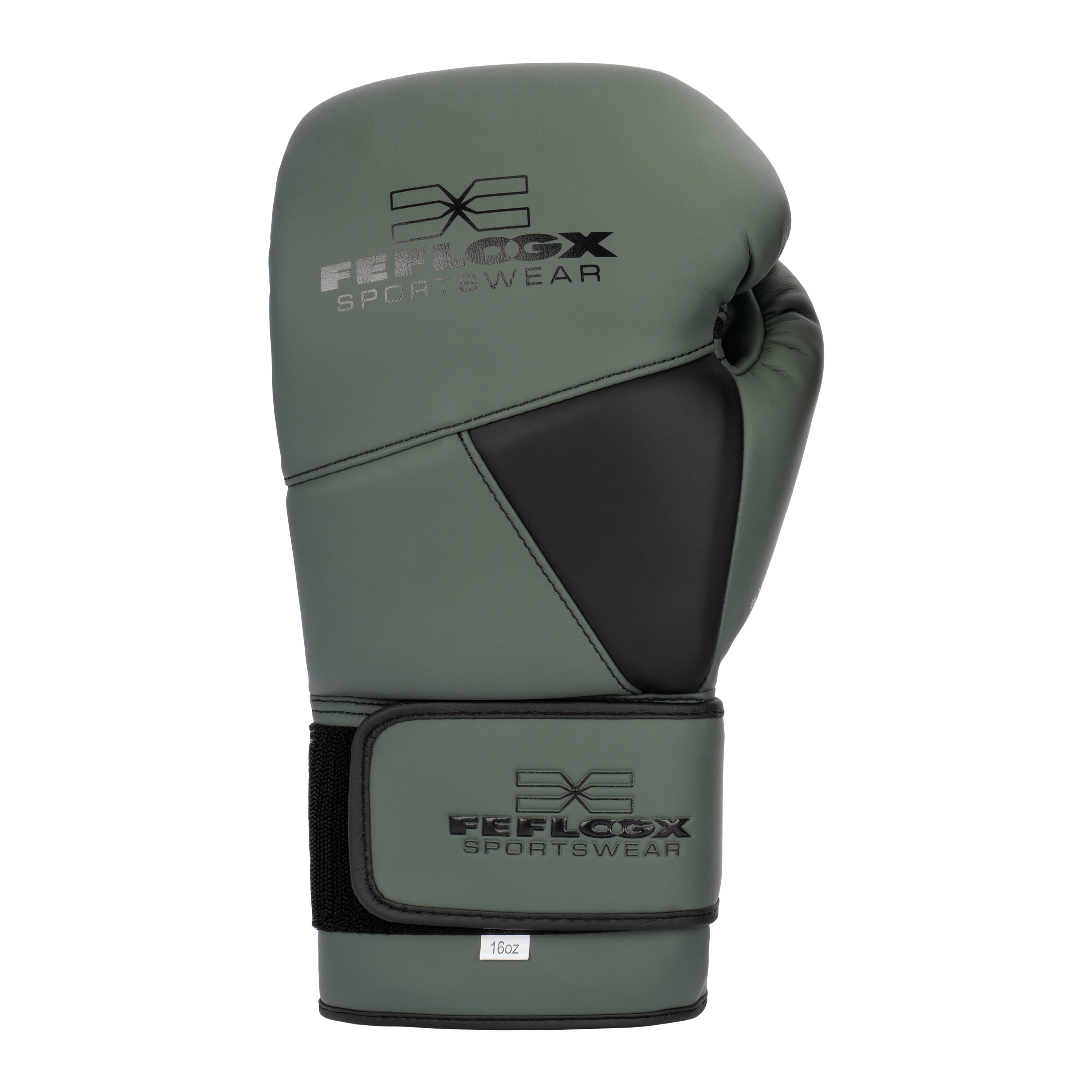 FFX High Level Profi Boxhandschuhe Superior Striker by FEFLOGX, Kickboxhandschuhe, Handschuhe für Boxen & Kickboxen & Muay-Thai, High-professional Boxing Gloves Elite, Handrücken-Ansicht der olivgrünen / militär-grünen Thaibox Handschuhe. FFX High Level Profi Boxhandschuhe Superior Striker