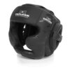 FFX Competition Kopfschutz Protection Force by FEFLOGX, Box Kopfschutz mit exzellenter Dämpfung für High-Performance, Kickbox Kopfschutz für Boxen Muay-Thai, MMA, Kickboxen, Taekwondo und vieles mehr, MMA Kopfschutz Kickboxen, rechts schräge vordere Ansicht des schwarzen Kopfschutz / Headguards. FFX Hoch Professionelle Schnür Boxhandschuhe Dominant Pro Striker