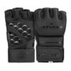 FFX Pro MMA Fight Handschuhe Superior Performance by FEFLOGX Sportswear, hochwertigstes & extrem strapazierfähiges FFX-Leder, MMA Boxhandschuhe, MMA Handschuhe, Kampfsport Handschuhe, MMA Gloves, super-bequeme MMA Kampfhandschuhe, anatomisch vorgeformt & ergonomisch entwickelt, max. Schutz & elegantes Design, in schwarz, schwarz-weiß & olivgrün, Beste Polsterung für max. Power & exzellente Performance, Handflächen & Handrücken Paar-Ansicht der schwarzen MMA Grapplinghandschuhe ohne Daumenschutz. FFX Pro MMA Sparrings-Handschuhe Superior Performance