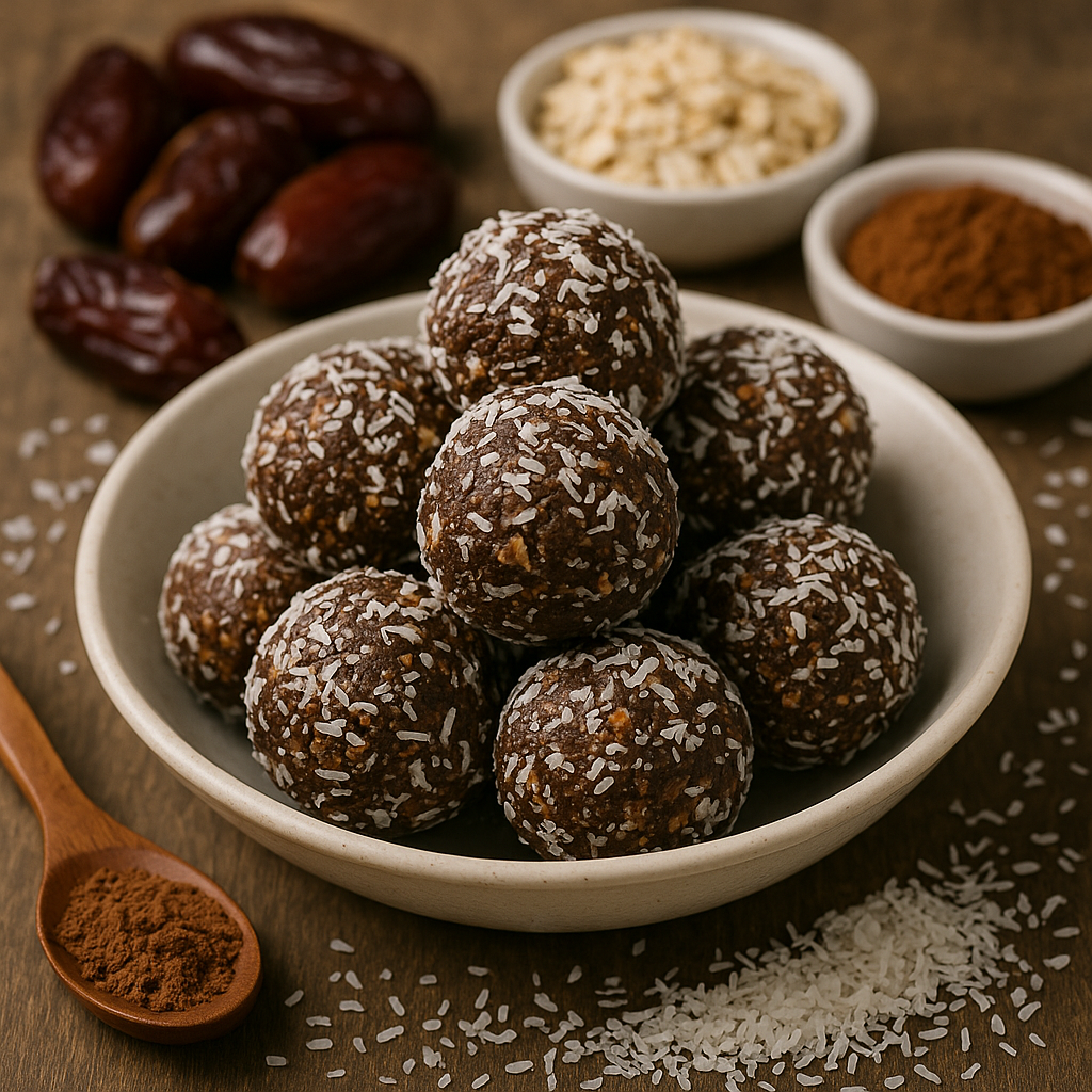 Protein Energy Balls von FEFLOGX, perfekt als Snack für Zwischendurch, Energiebällchen aus Datteln, Kakao, Haferflocken& mehr, Energiekugeln, Snack Balls.